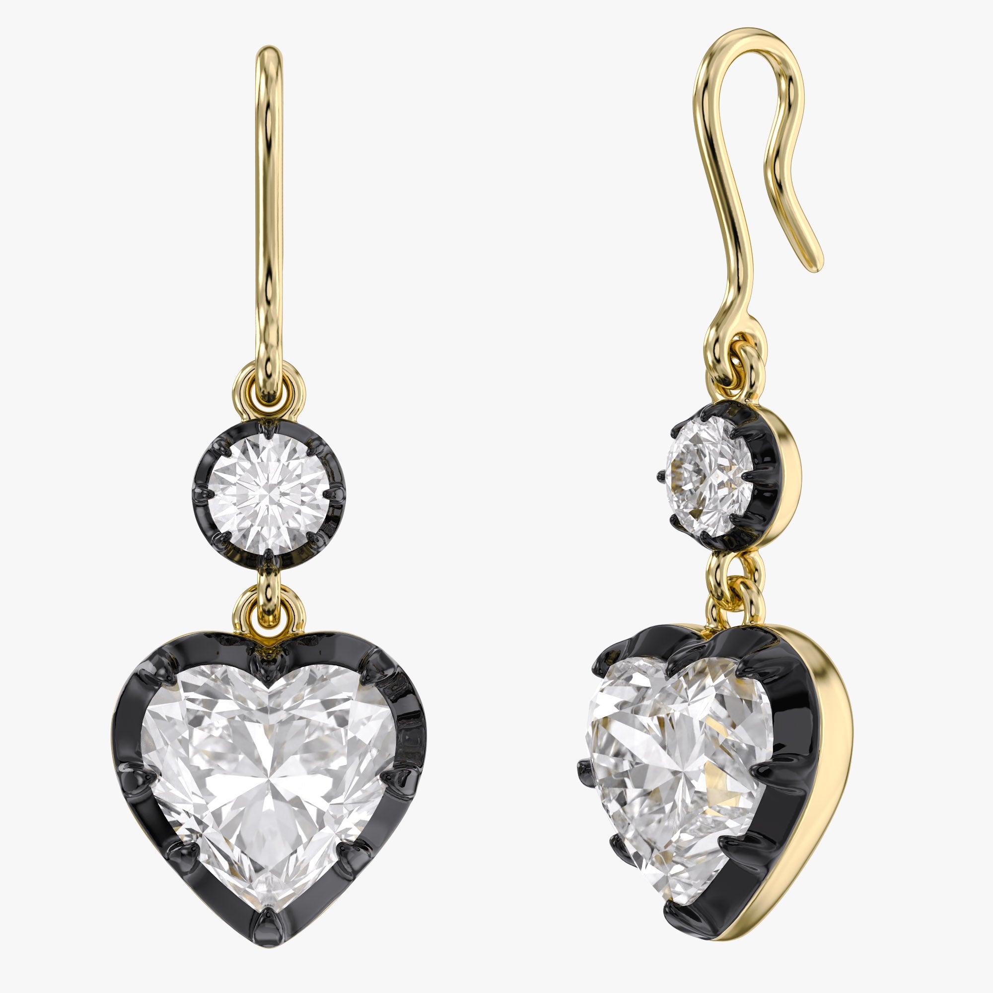 2.00 Carat Heart and Round Shape Lab Grown Diamond Hook Dangle Earrings