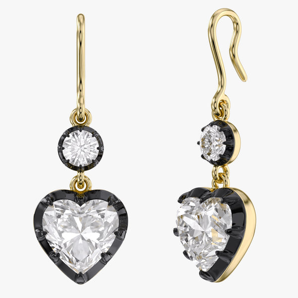 2.00 Carat Heart and Round Shape Lab Grown Diamond Hook Dangle Earrings