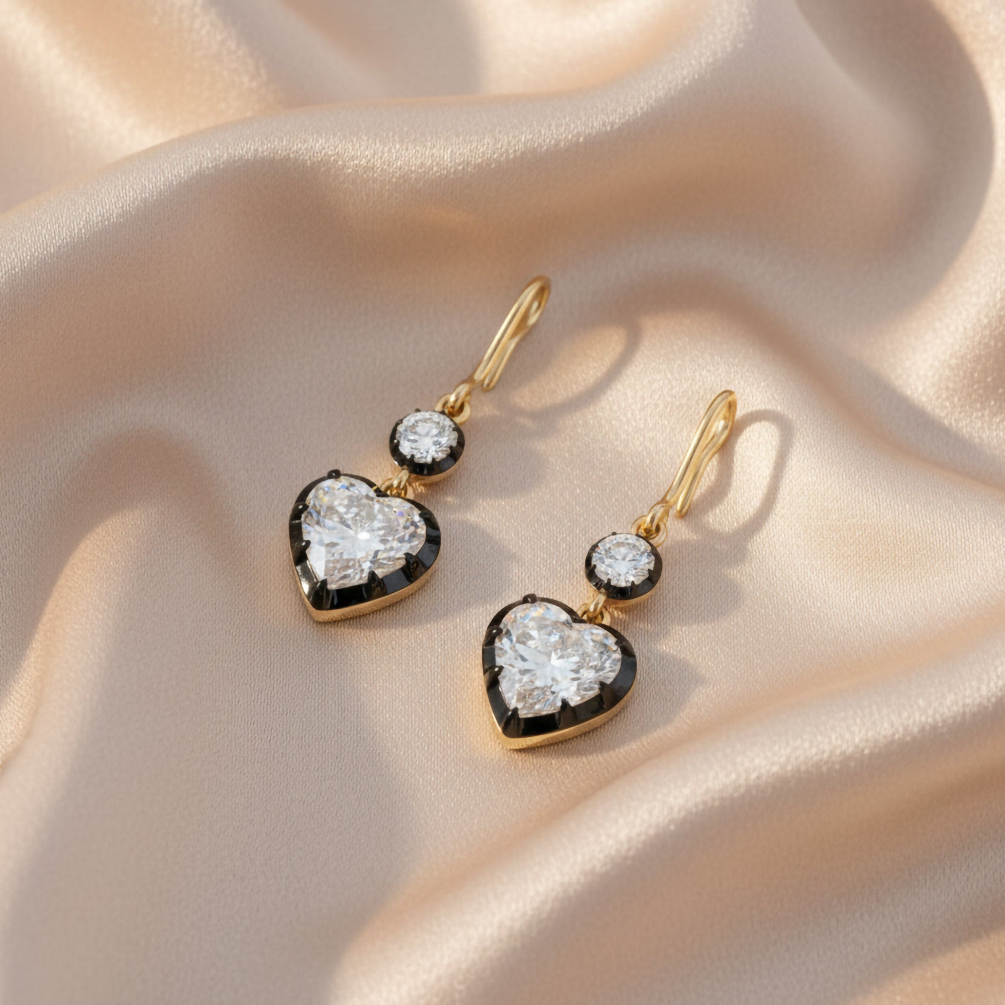 2.00 Carat Heart and Round Shape Lab Grown Diamond Hook Dangle Earrings