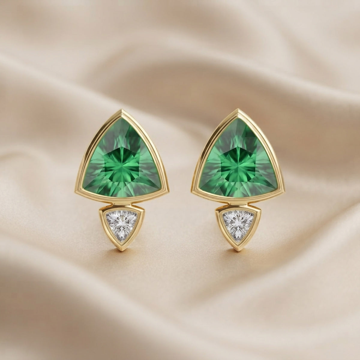 4.00 TCW Trilliant Cut Lab Grown Gemstone and Lab Diamond Stud Earrings