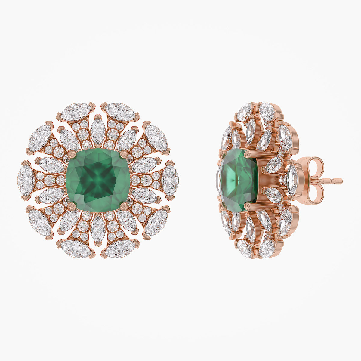 3.60 TCW Lab Grown Gemstone and Lab Diamond Cluster Stud Earrings