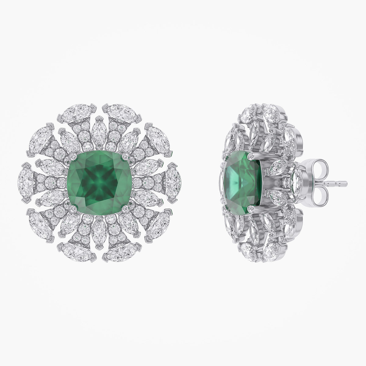 3.60 TCW Lab Grown Gemstone and Lab Diamond Cluster Stud Earrings