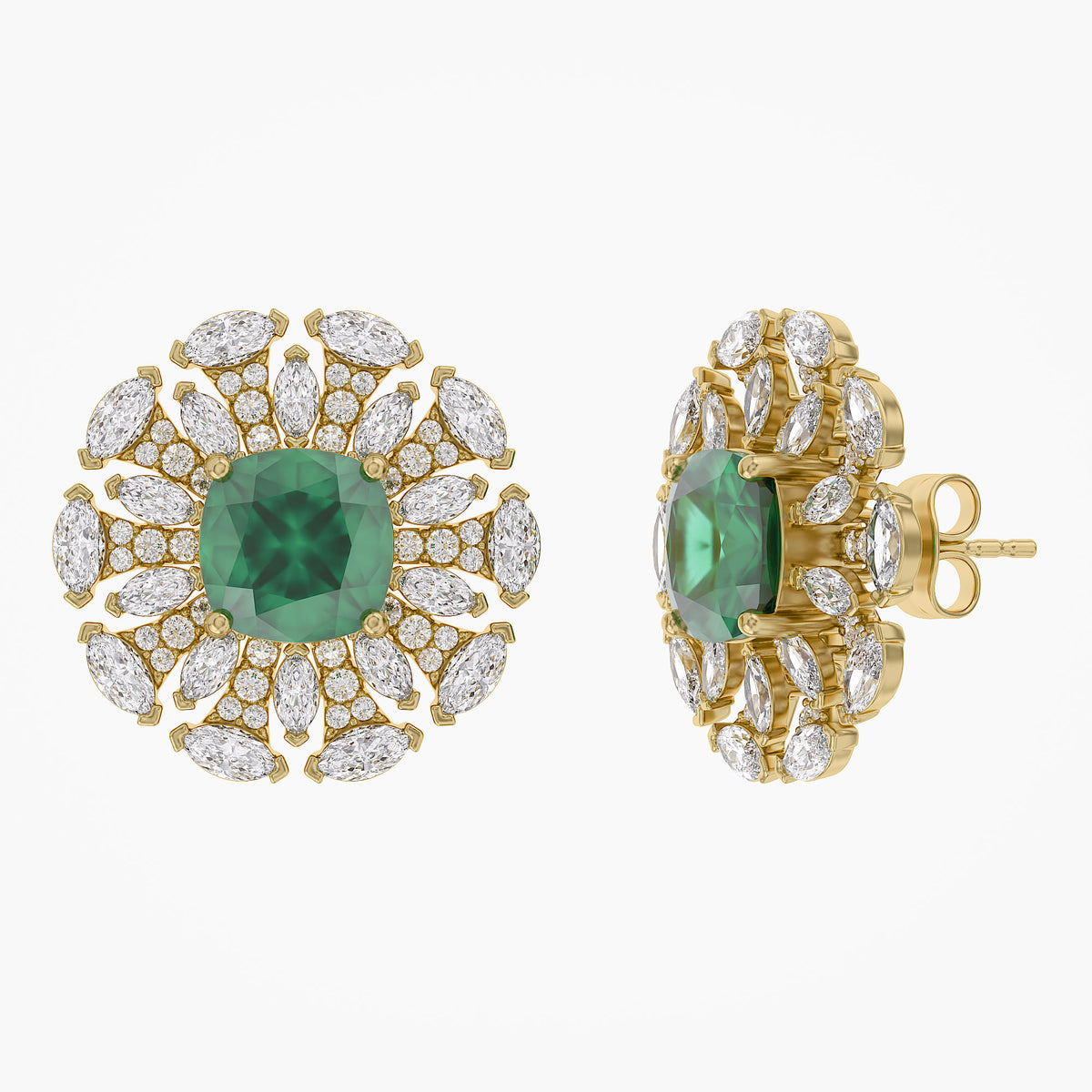 3.60 TCW Lab Grown Gemstone and Lab Diamond Cluster Stud Earrings