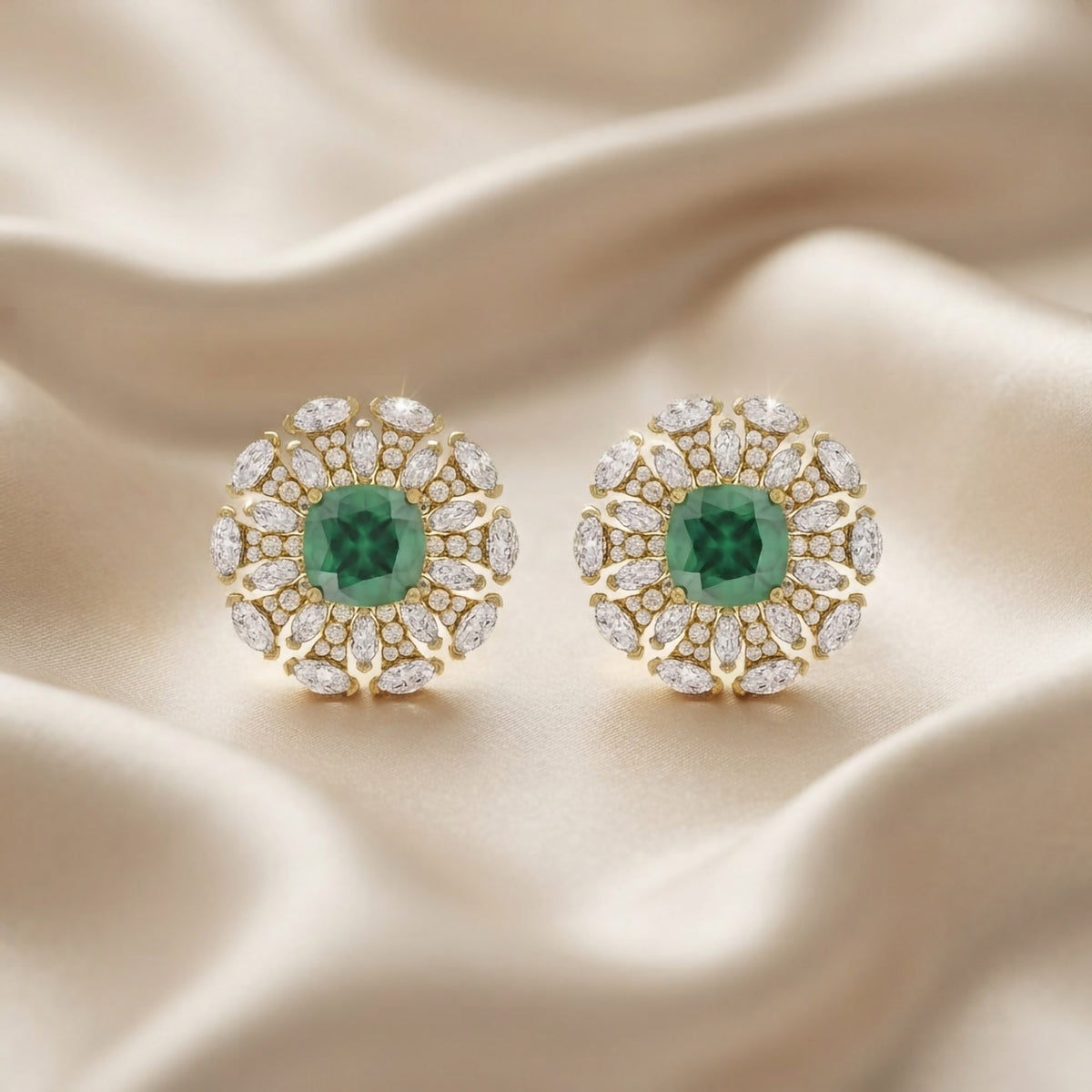 3.60 TCW Lab Grown Gemstone and Lab Diamond Cluster Stud Earrings