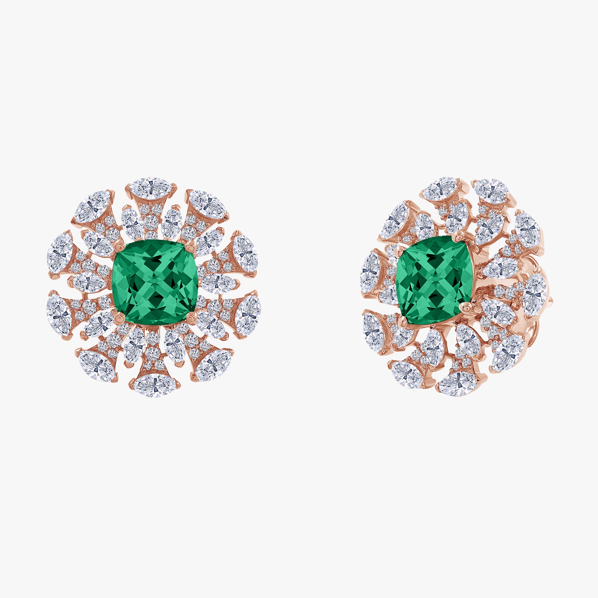 3.60 Carat Lab Grown Gemstone and Lab Diamond Cluster Stud Earrings