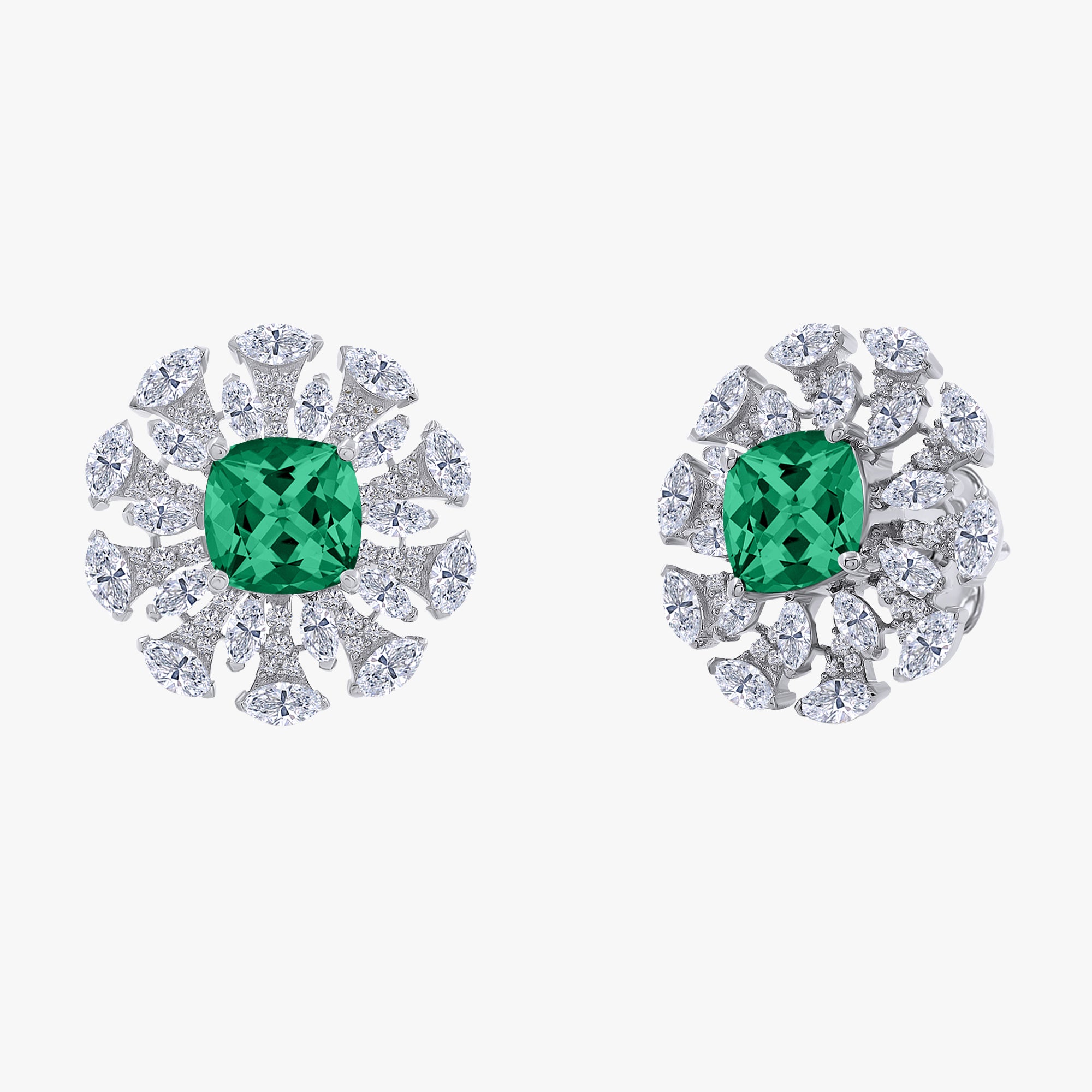 3.60 Carat Lab Grown Gemstone and Lab Diamond Cluster Stud Earrings