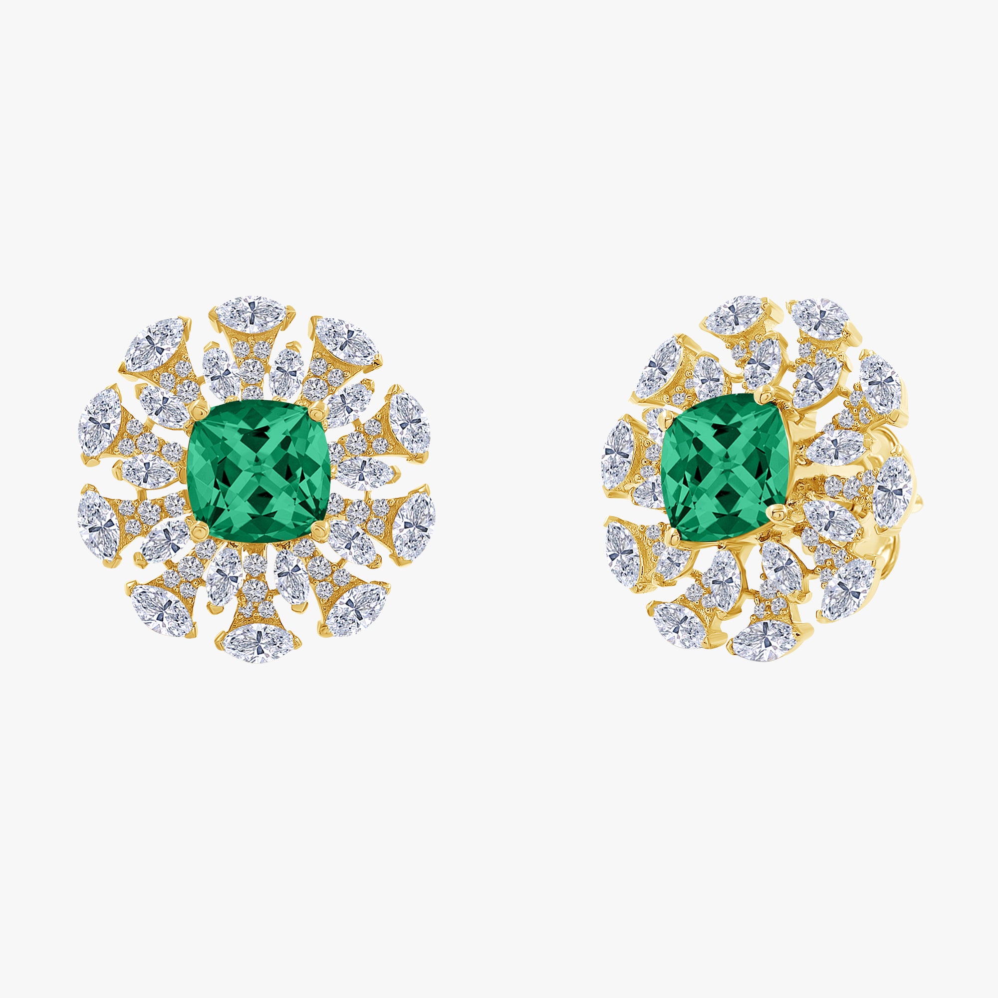 3.60 Carat Lab Grown Gemstone and Lab Diamond Cluster Stud Earrings