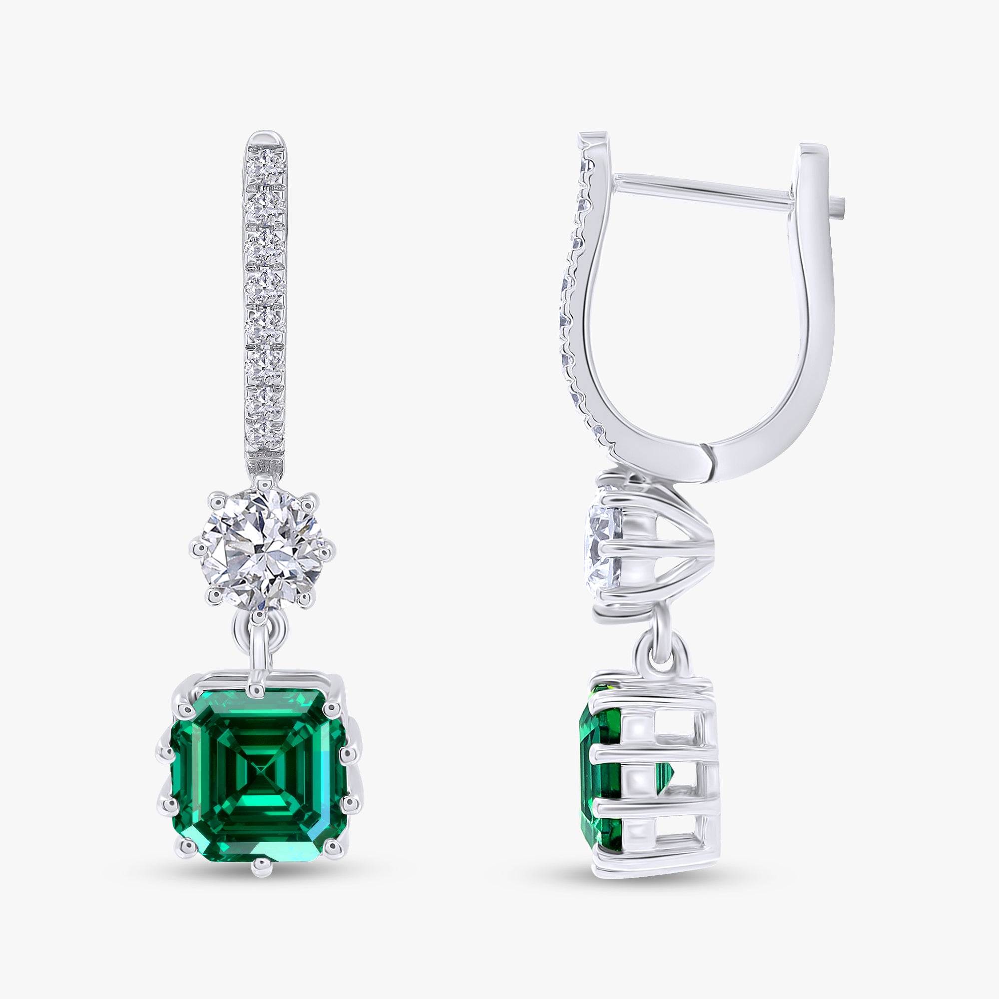 2.80 Carat Asscher and Round Cut Lab Grown Gemstone and Lab Diamond Drop Earrings