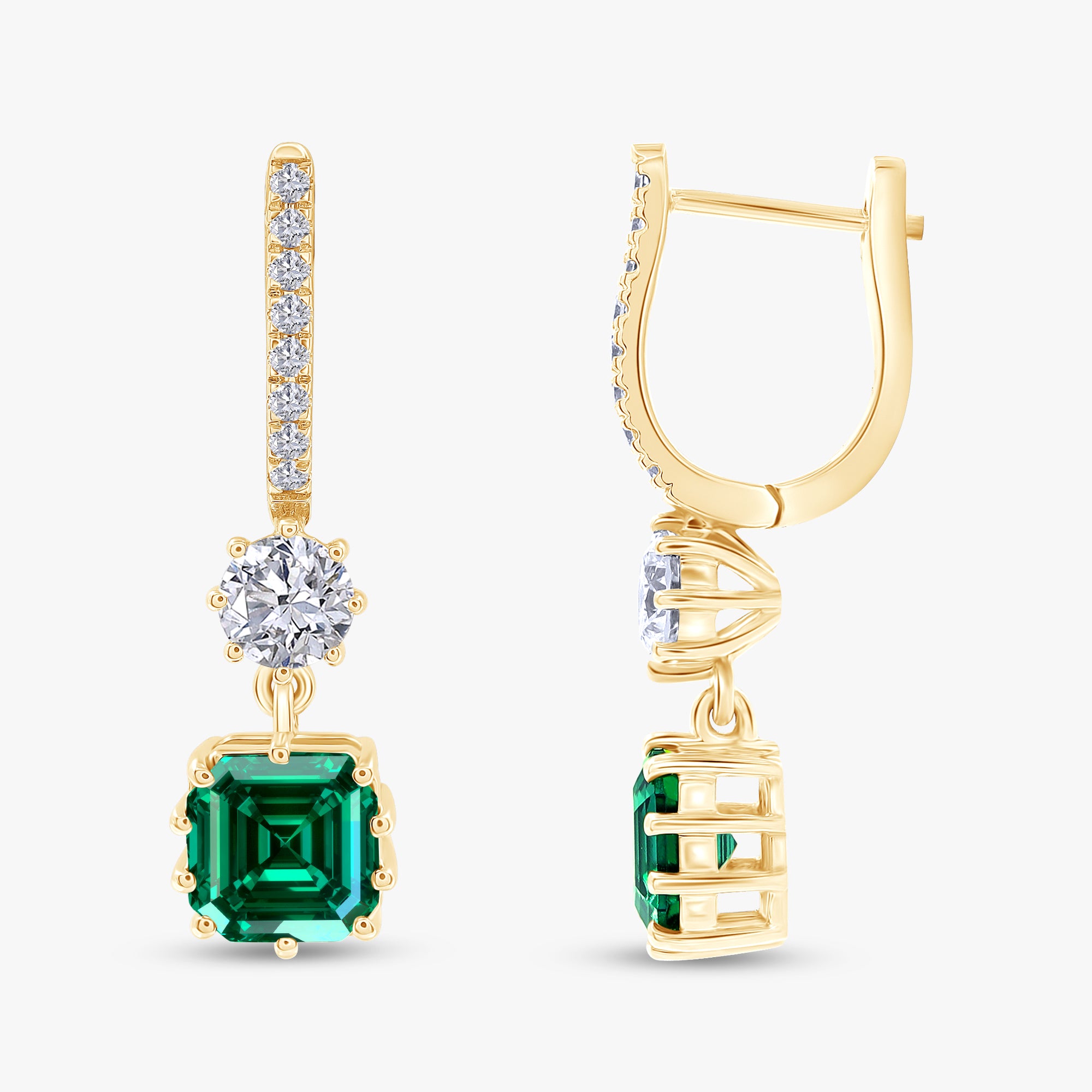 2.80 Carat Asscher and Round Cut Lab Grown Gemstone and Lab Diamond Drop Earrings