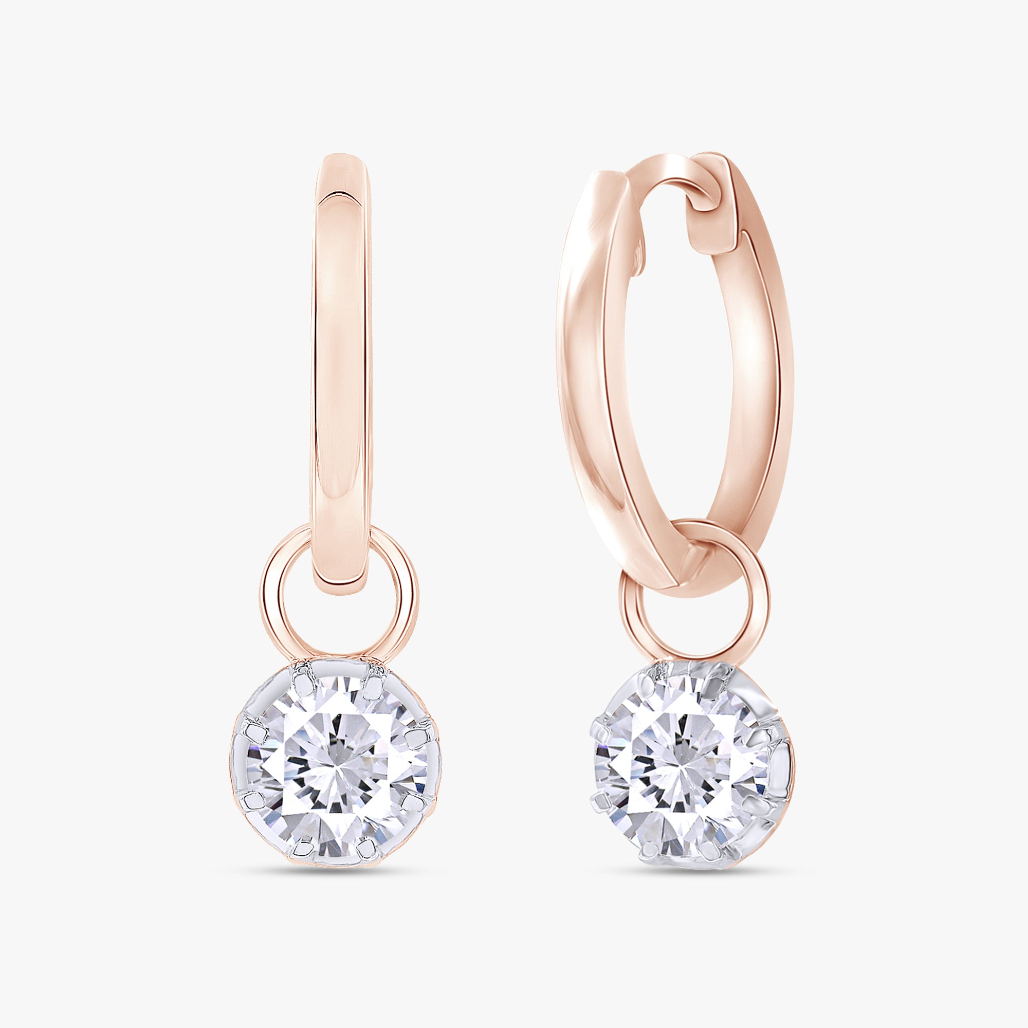 1.00 Carat Round Cut Lab Grown Diamond Drop Solitaire Earrings