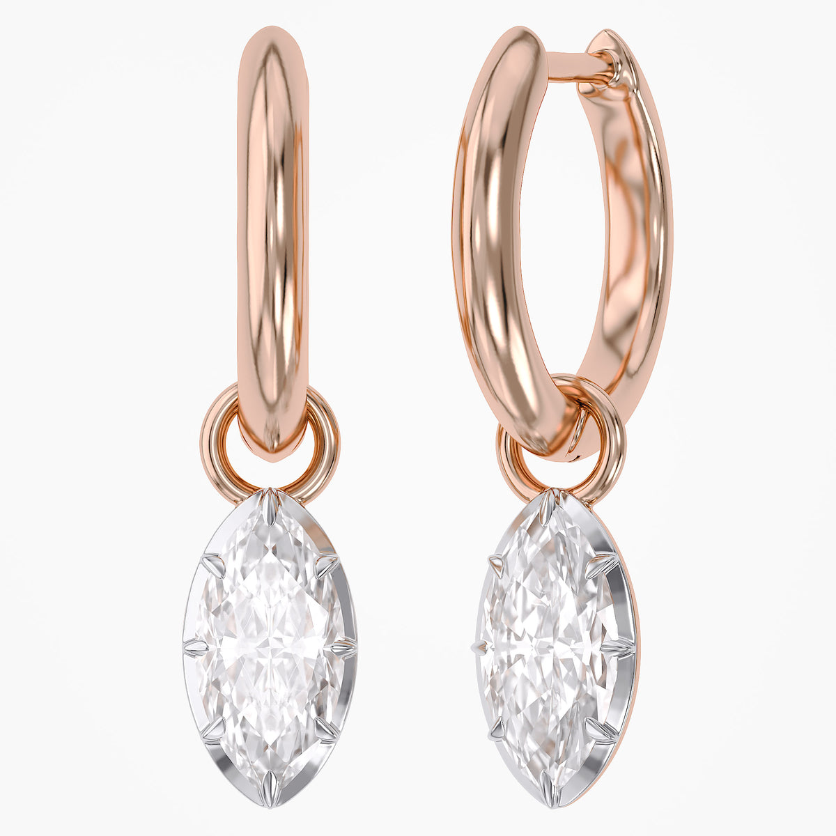 1.00 Carat Marquise Cut Lab Grown Diamond Drop Solitaire Earrings