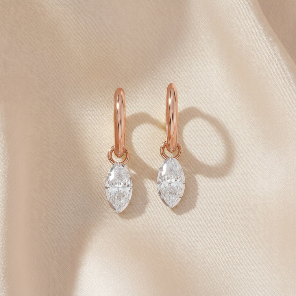 1.00 Carat Marquise Cut Lab Grown Diamond Drop Solitaire Earrings