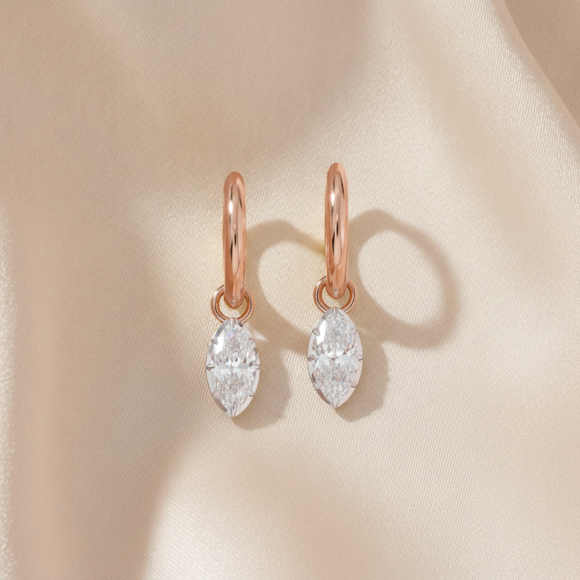 1.00 Carat Marquise Cut Lab Grown Diamond Drop Solitaire Earrings