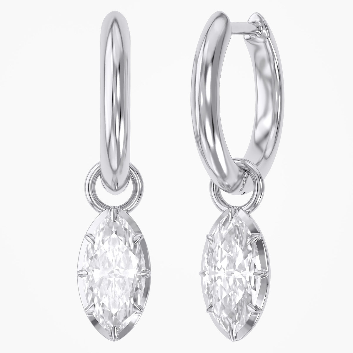 1.00 Carat Marquise Cut Lab Grown Diamond Drop Solitaire Earrings