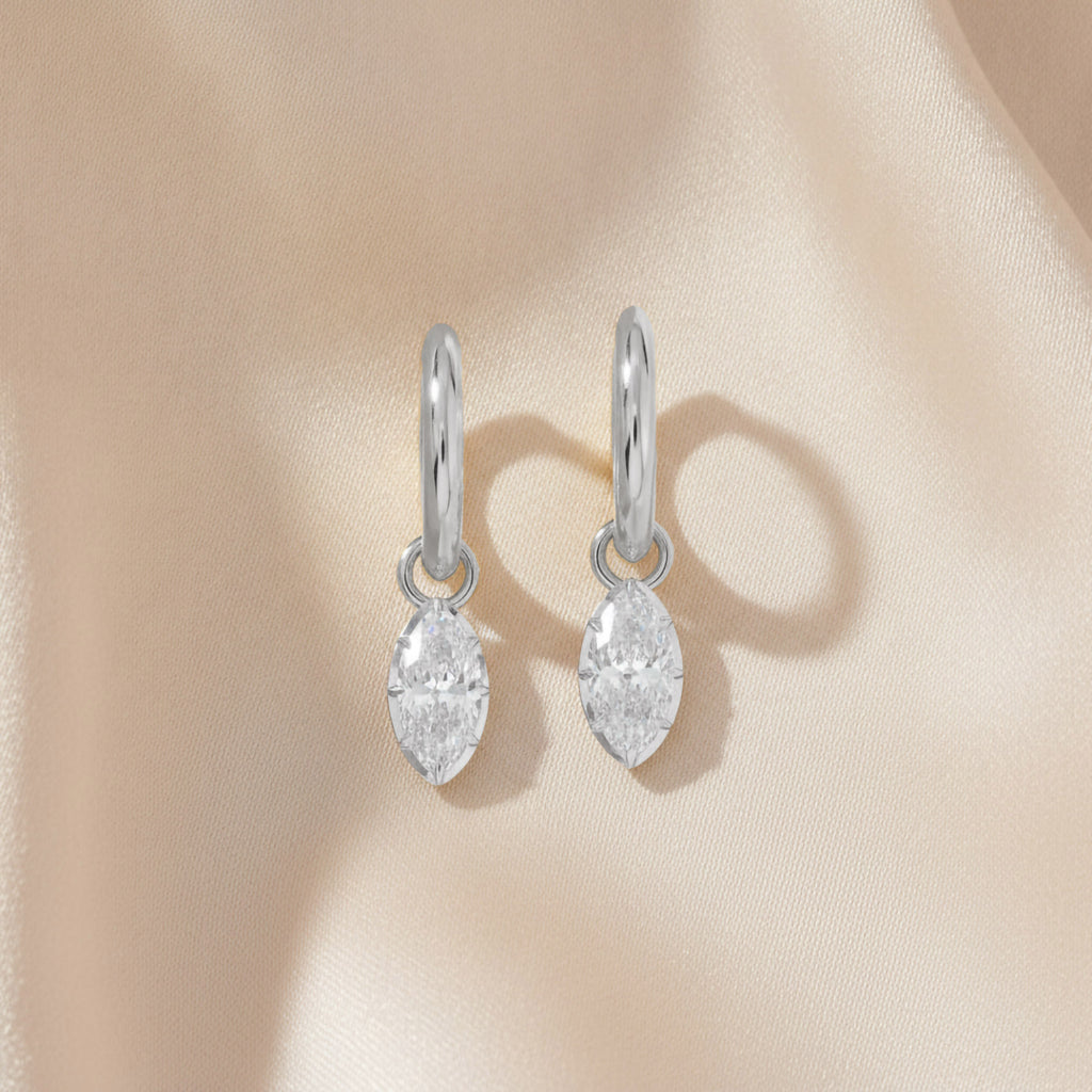 1.00 Carat Marquise Cut Lab Grown Diamond Drop Solitaire Earrings