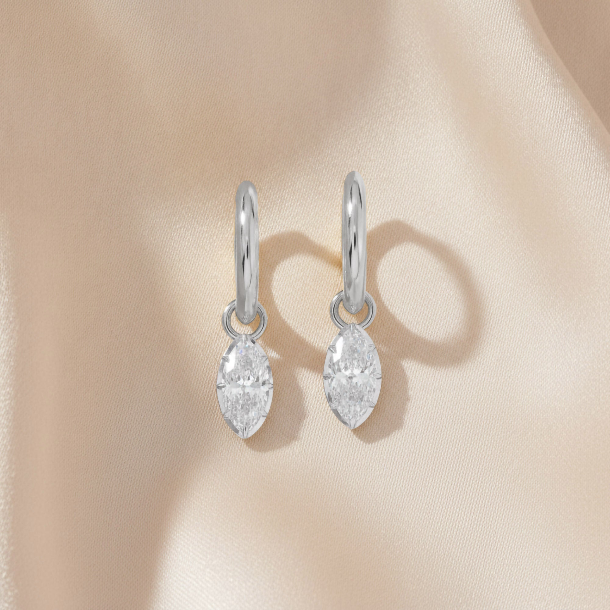 1.00 Carat Marquise Cut Lab Grown Diamond Drop Solitaire Earrings
