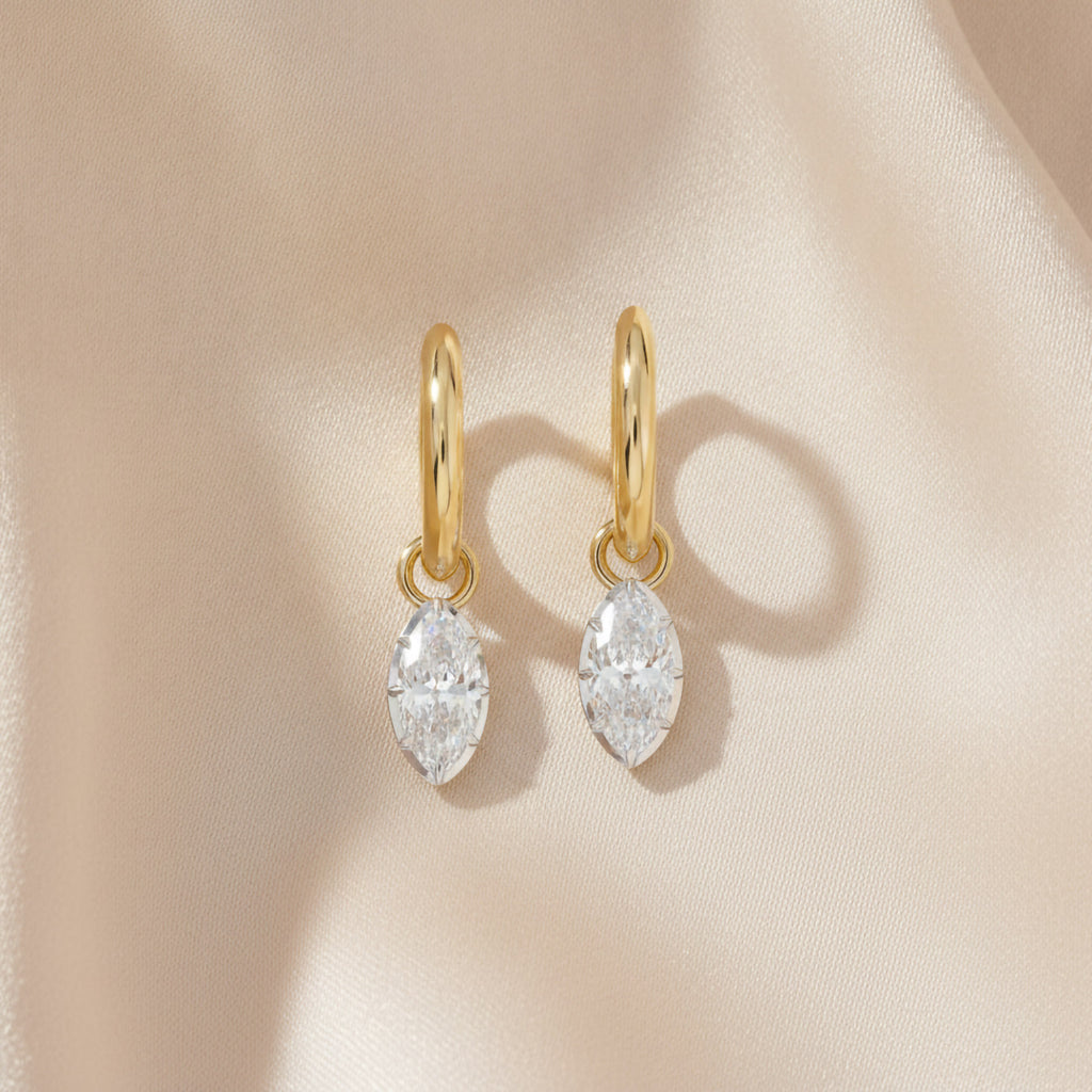 1.00 Carat Marquise Cut Lab Grown Diamond Drop Solitaire Earrings
