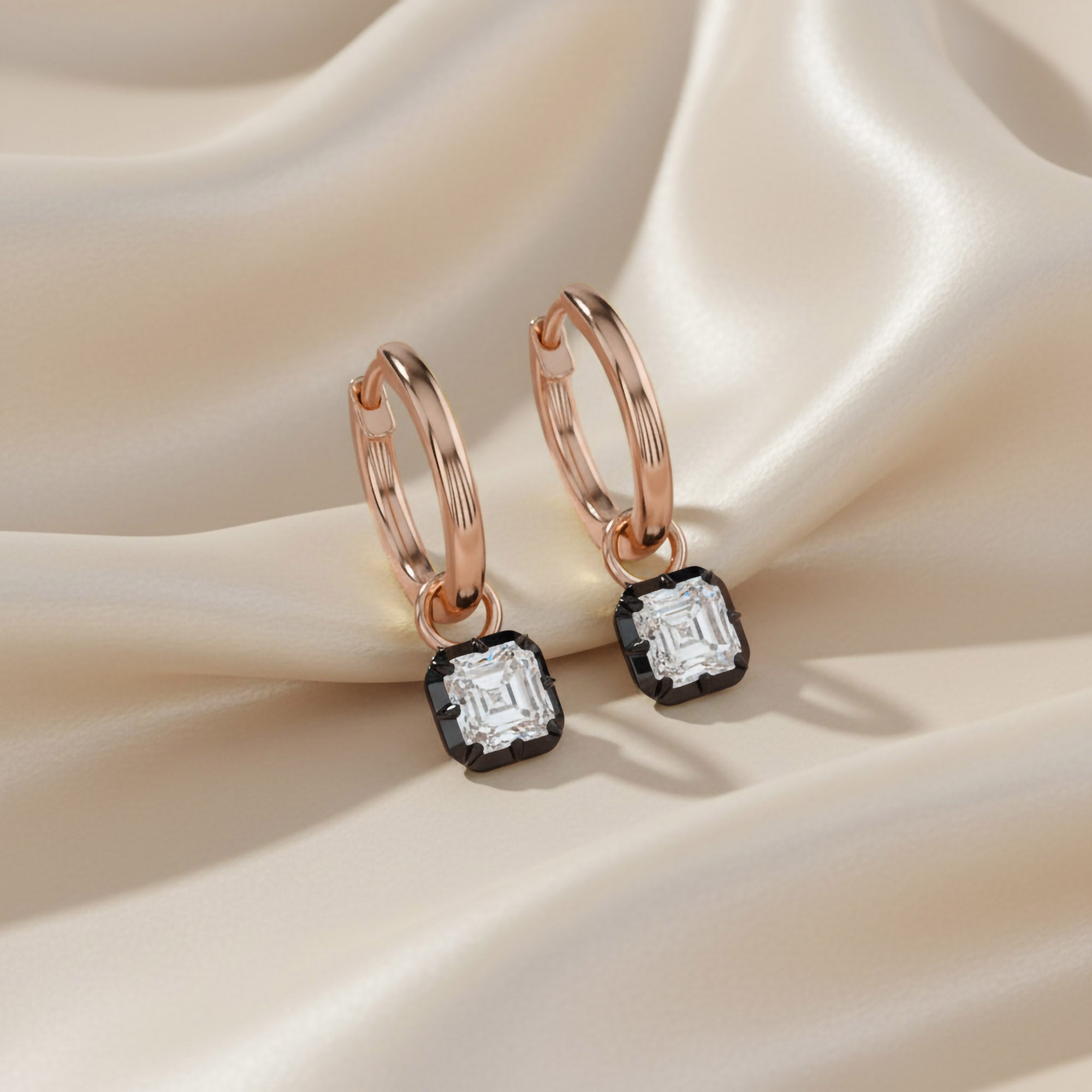 1.00 Carat Asscher Cut Lab Grown Diamond Drop Dangle Earrings