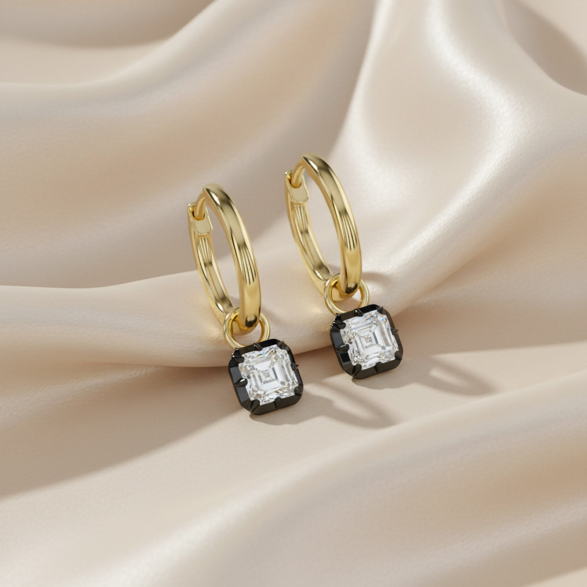 1.00 Carat Asscher Cut Lab Grown Diamond Drop Dangle Earrings