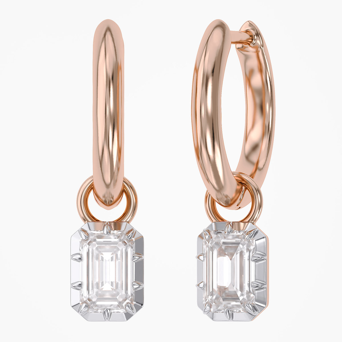 1.00 Carat Emerald Cut Lab Grown Diamond Drop Dangle Earrings