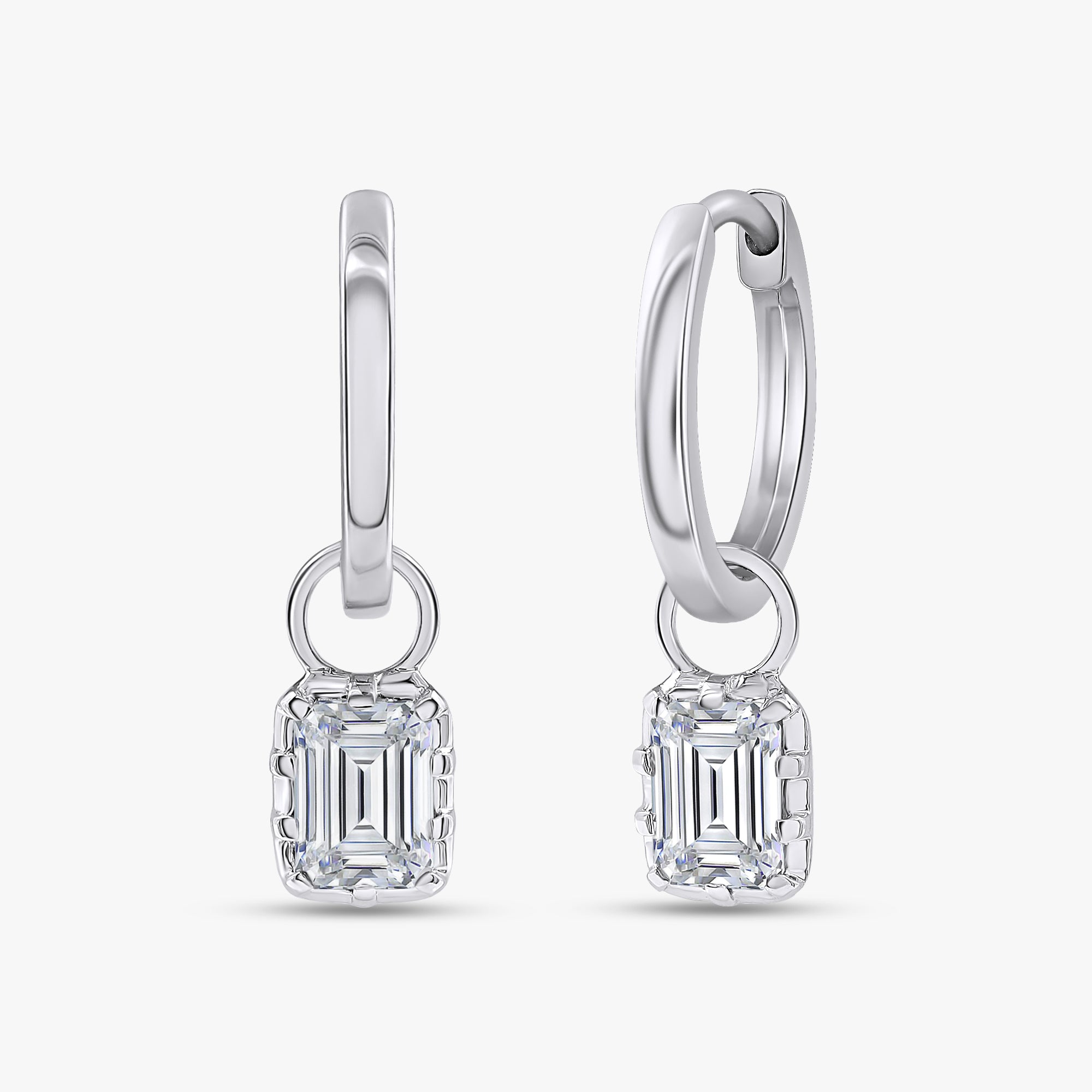 1.00 Carat Emerald Cut Lab Grown Diamond Drop Dangle Earrings