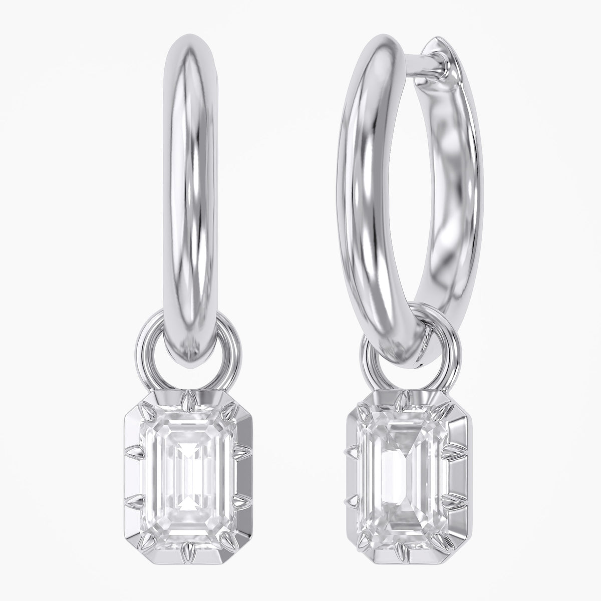 1.00 Carat Emerald Cut Lab Grown Diamond Drop Dangle Earrings