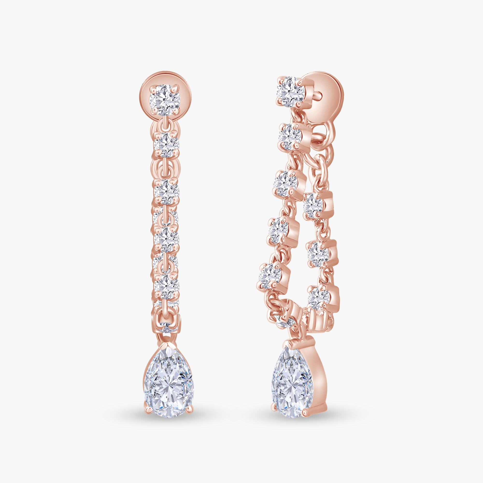 Pear and Round Shape 1.50 Carat Lab Grown Diamond Dangle Drop Earrings