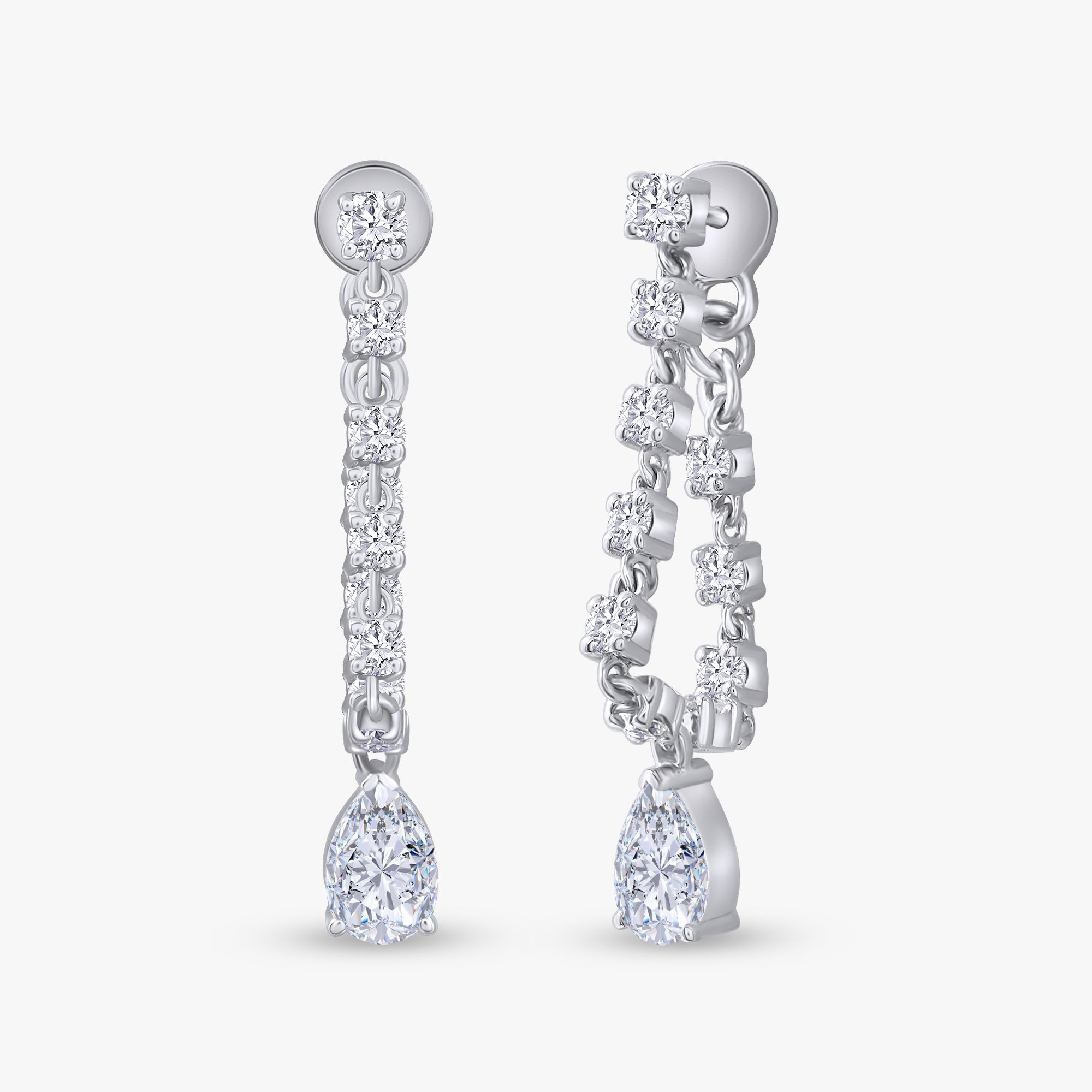 Pear and Round Shape 1.50 Carat Lab Grown Diamond Dangle Drop Earrings