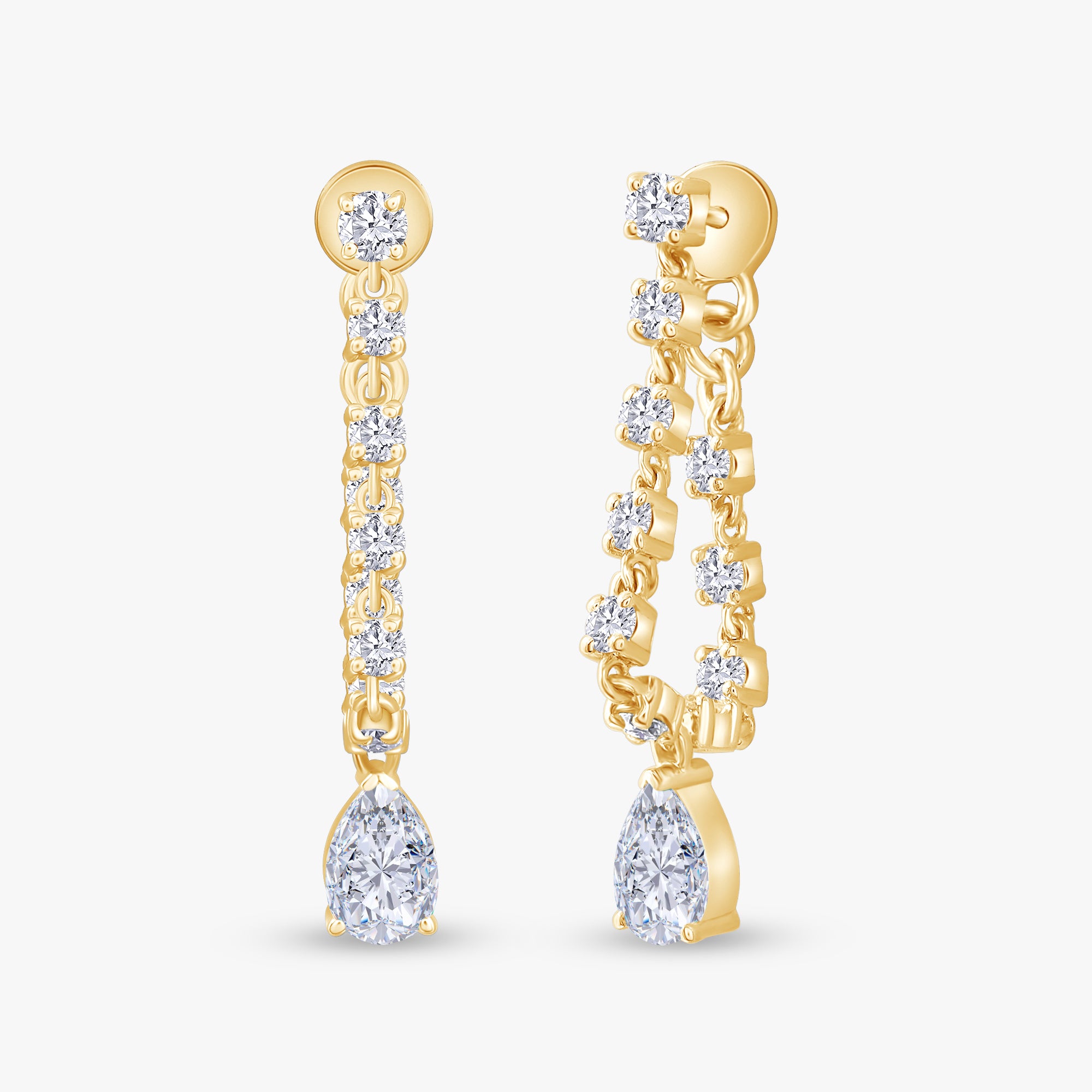 Pear and Round Shape 1.50 Carat Lab Grown Diamond Dangle Drop Earrings