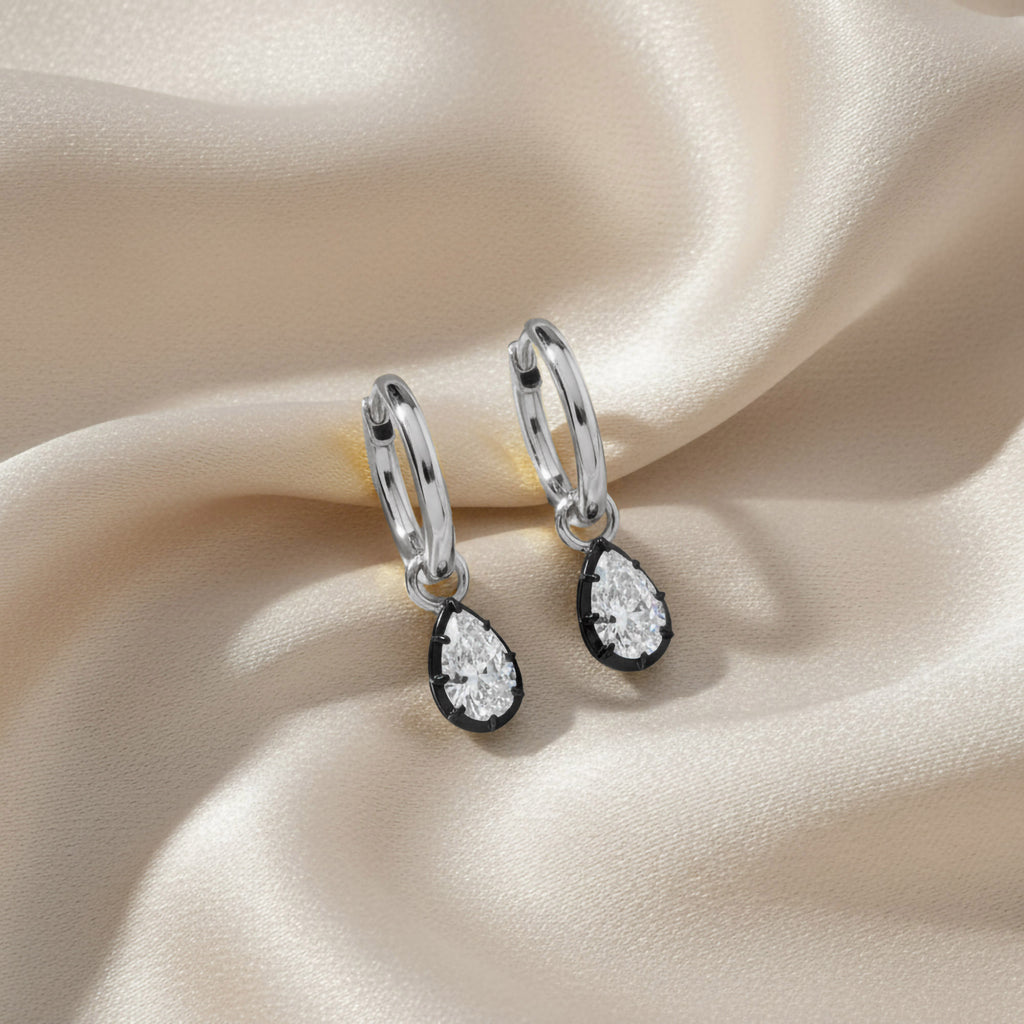 1.00 Carat Pear Shape Lab Grown Diamond Drop Hoop Earrings