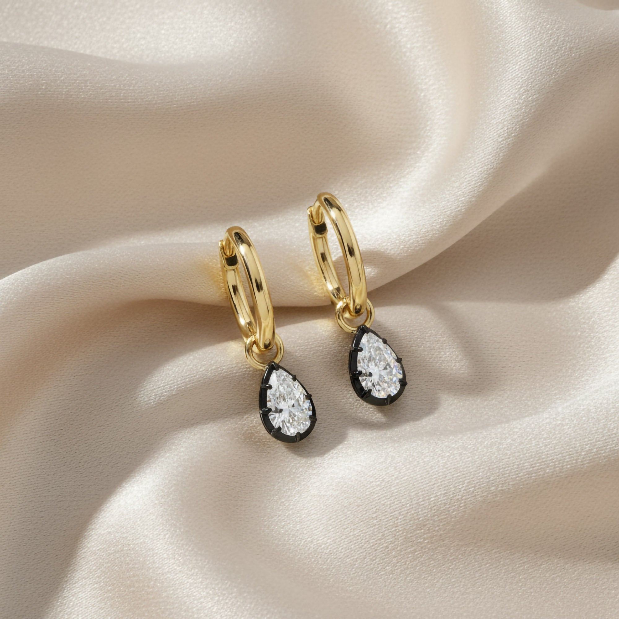 1.00 Carat Pear Shape Lab Grown Diamond Drop Hoop Earrings