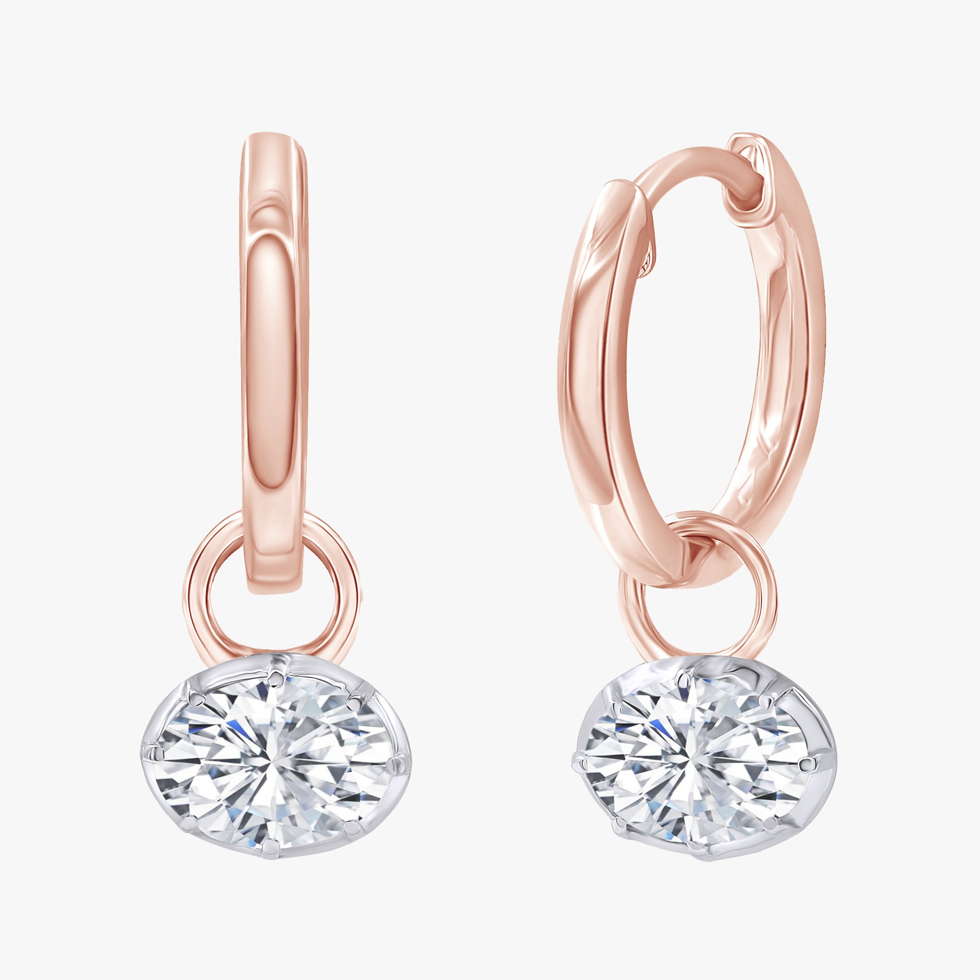 1.00 Carat Oval Cut Lab Grown Diamond Drop Hoop Earrings