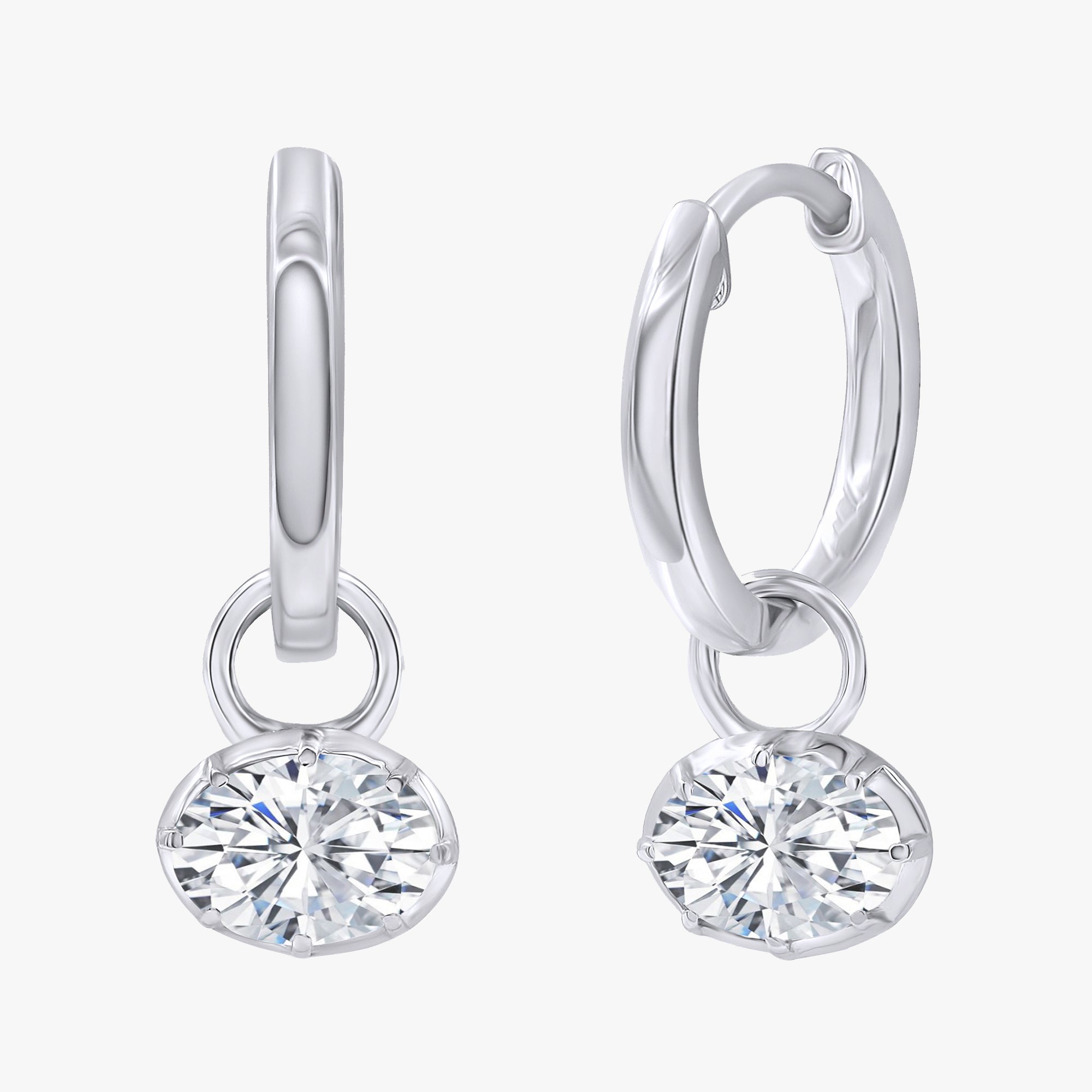 1.00 Carat Oval Cut Lab Grown Diamond Drop Hoop Earrings