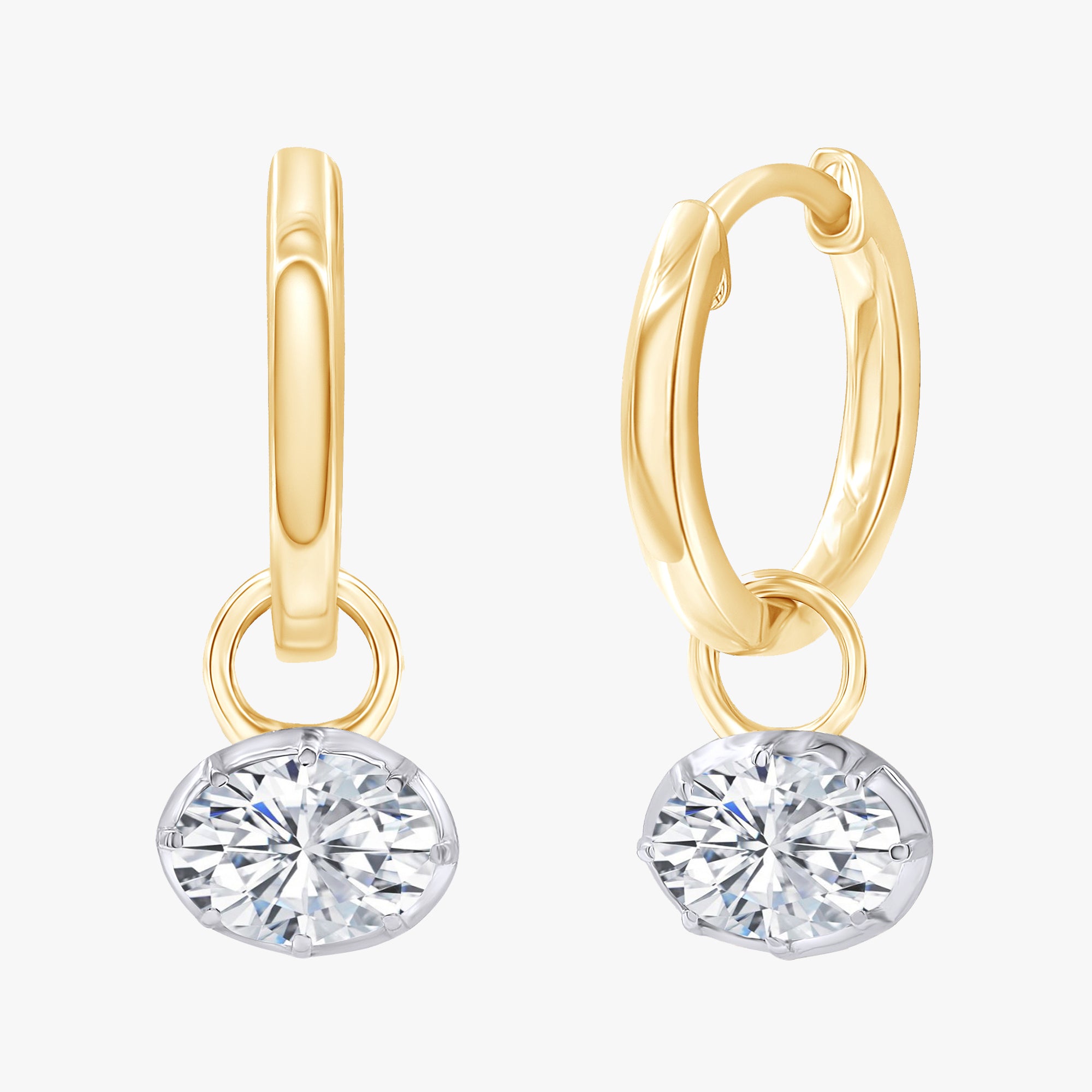 1.00 Carat Oval Cut Lab Grown Diamond Drop Hoop Earrings