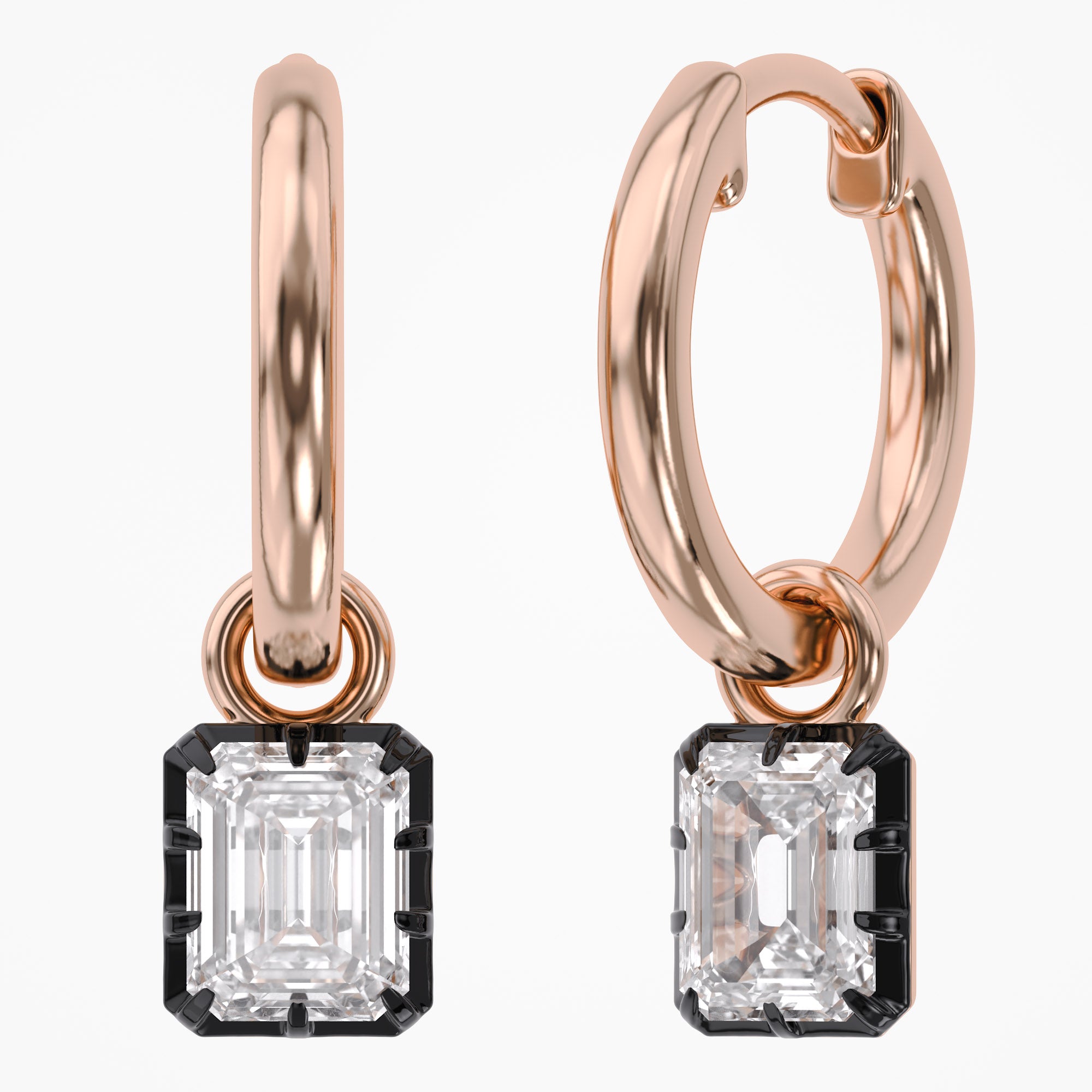 1.00 Carat Emerald Cut Lab Grown Diamond Drop Solitaire Earrings