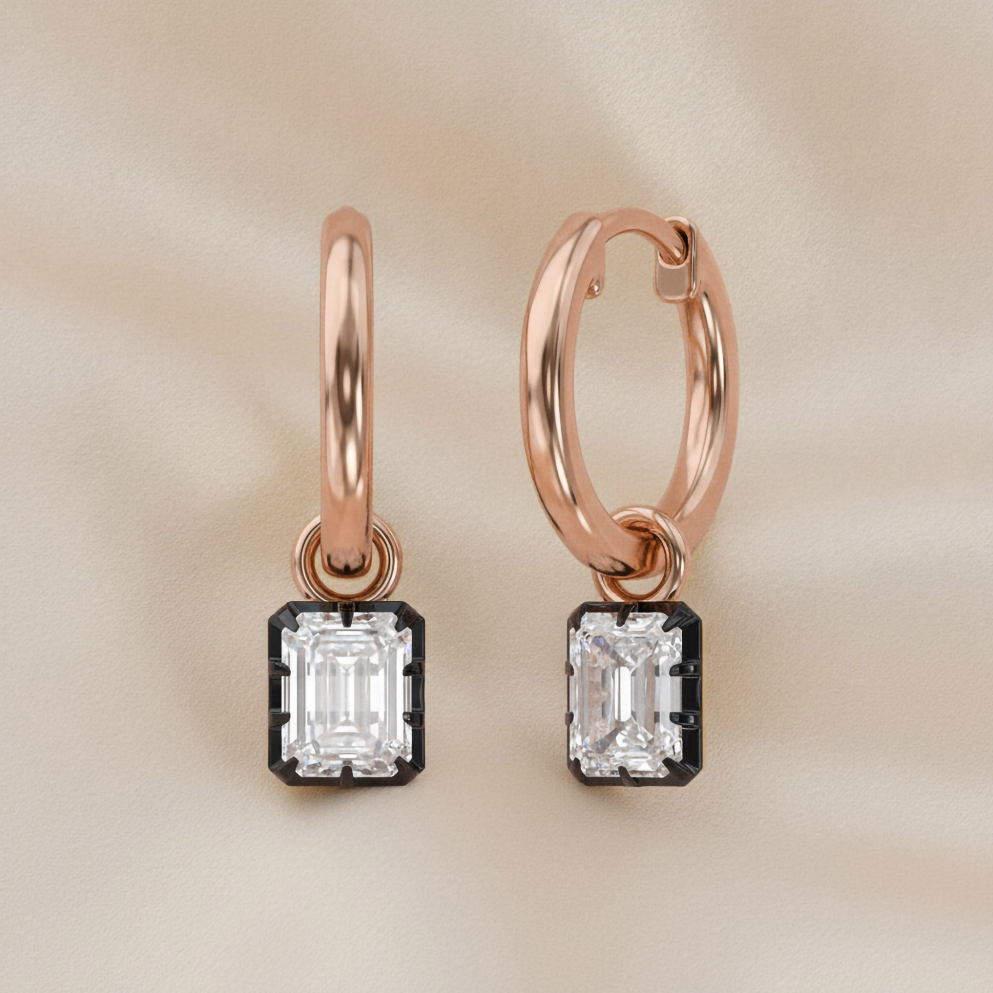 1.00 Carat Emerald Cut Lab Grown Diamond Drop Solitaire Earrings