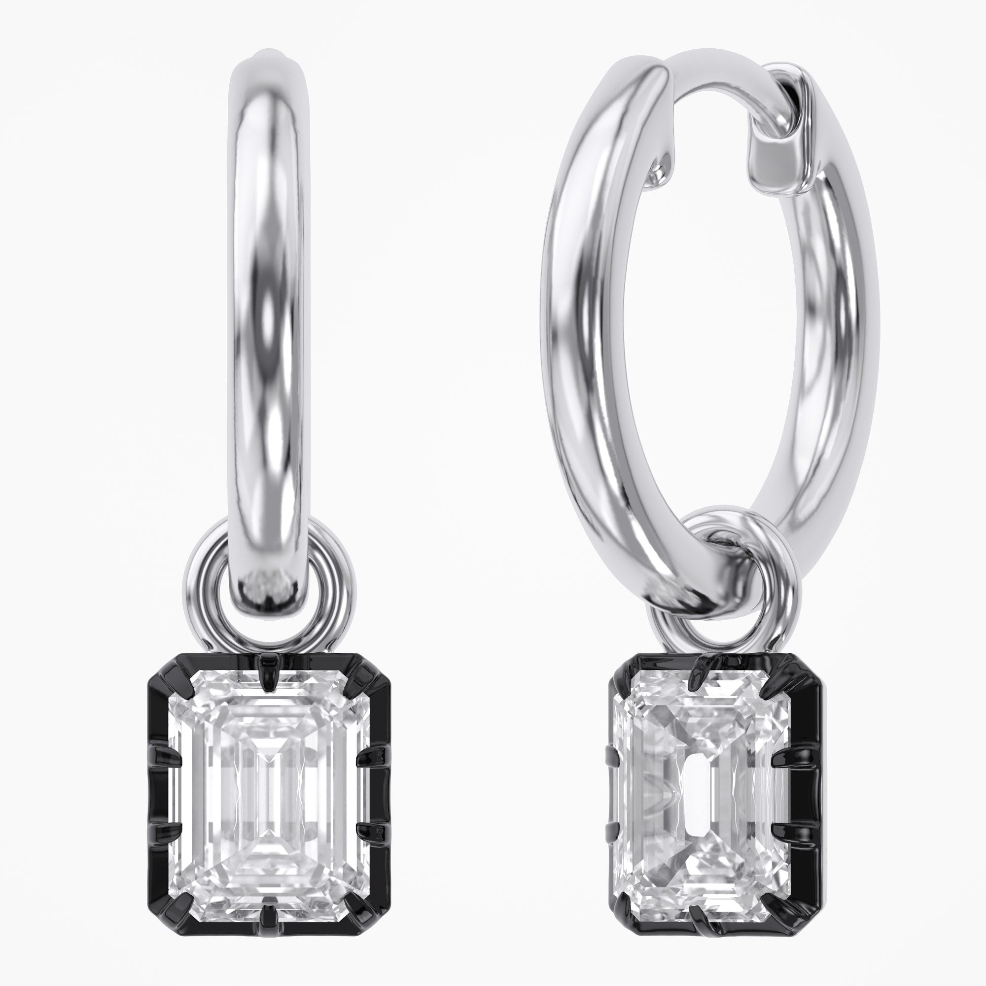 1.00 Carat Emerald Cut Lab Grown Diamond Drop Solitaire Earrings