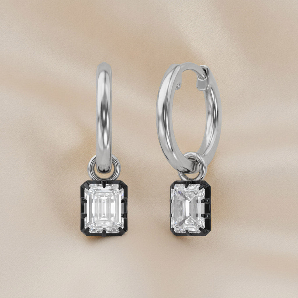 1.00 Carat Emerald Cut Lab Grown Diamond Drop Solitaire Earrings