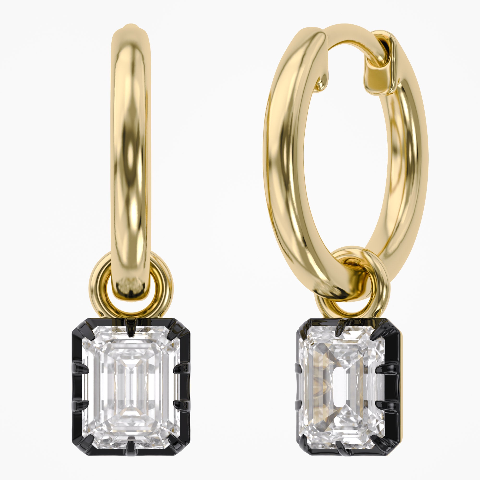 1.00 Carat Emerald Cut Lab Grown Diamond Drop Solitaire Earrings