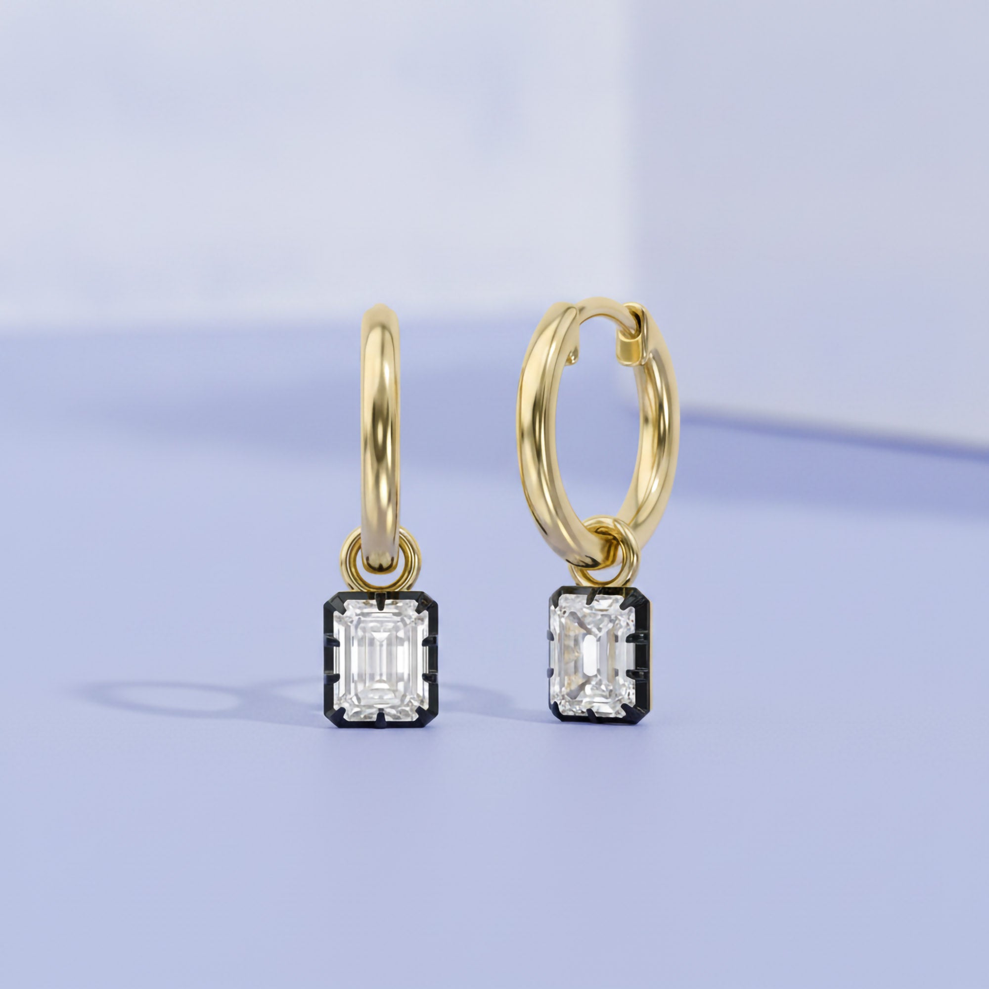 1.00 Carat Emerald Cut Lab Grown Diamond Drop Solitaire Earrings