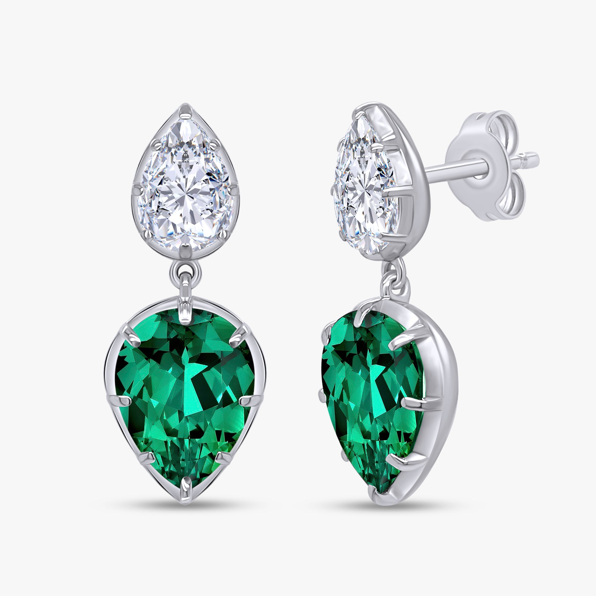 2.30 Carat Pear Shape Lab Grown Gemstone and Lab Diamond Drop Earrings
