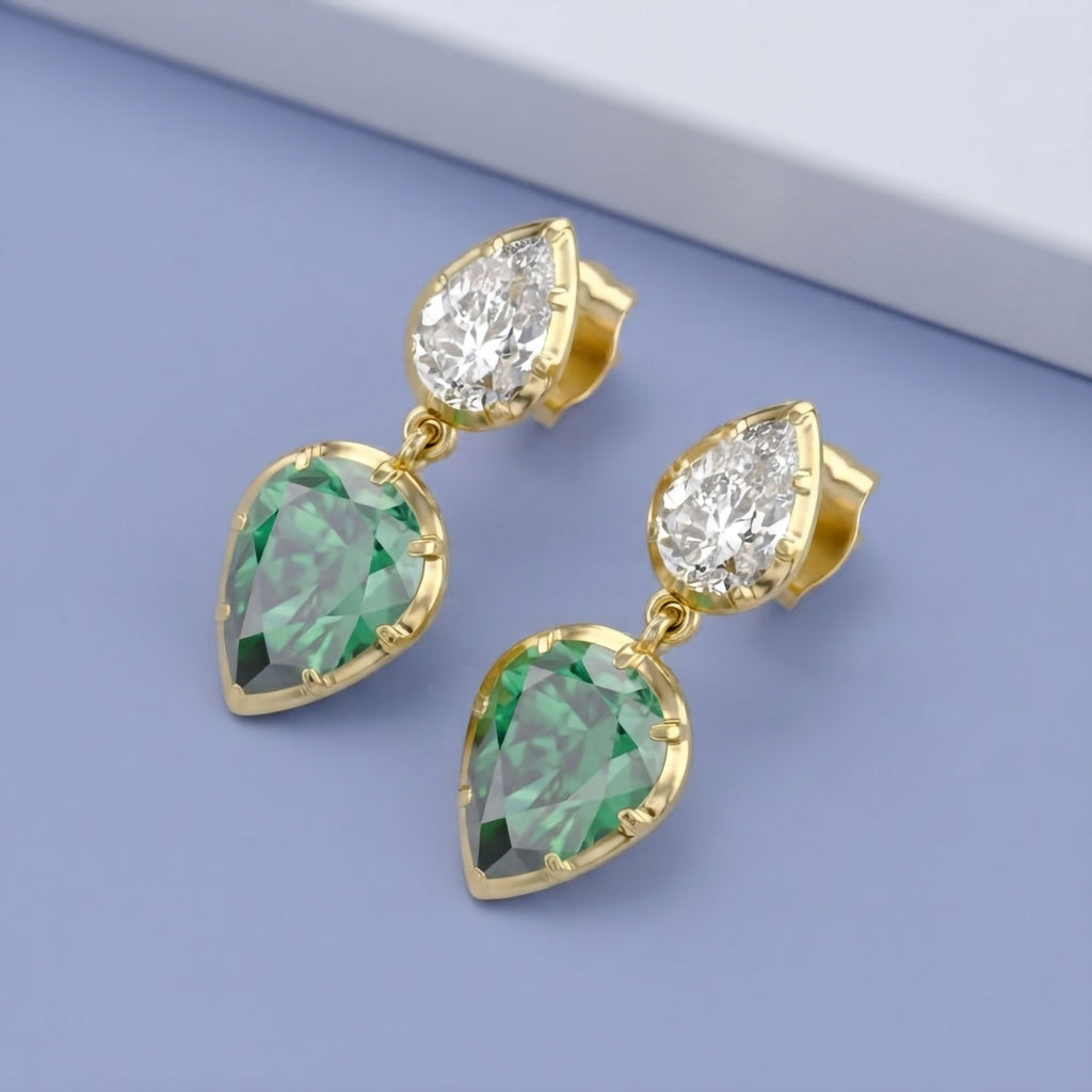 2.45 TCW Pear Shape Lab Grown Gemstone and Lab Diamond Drop Earrings