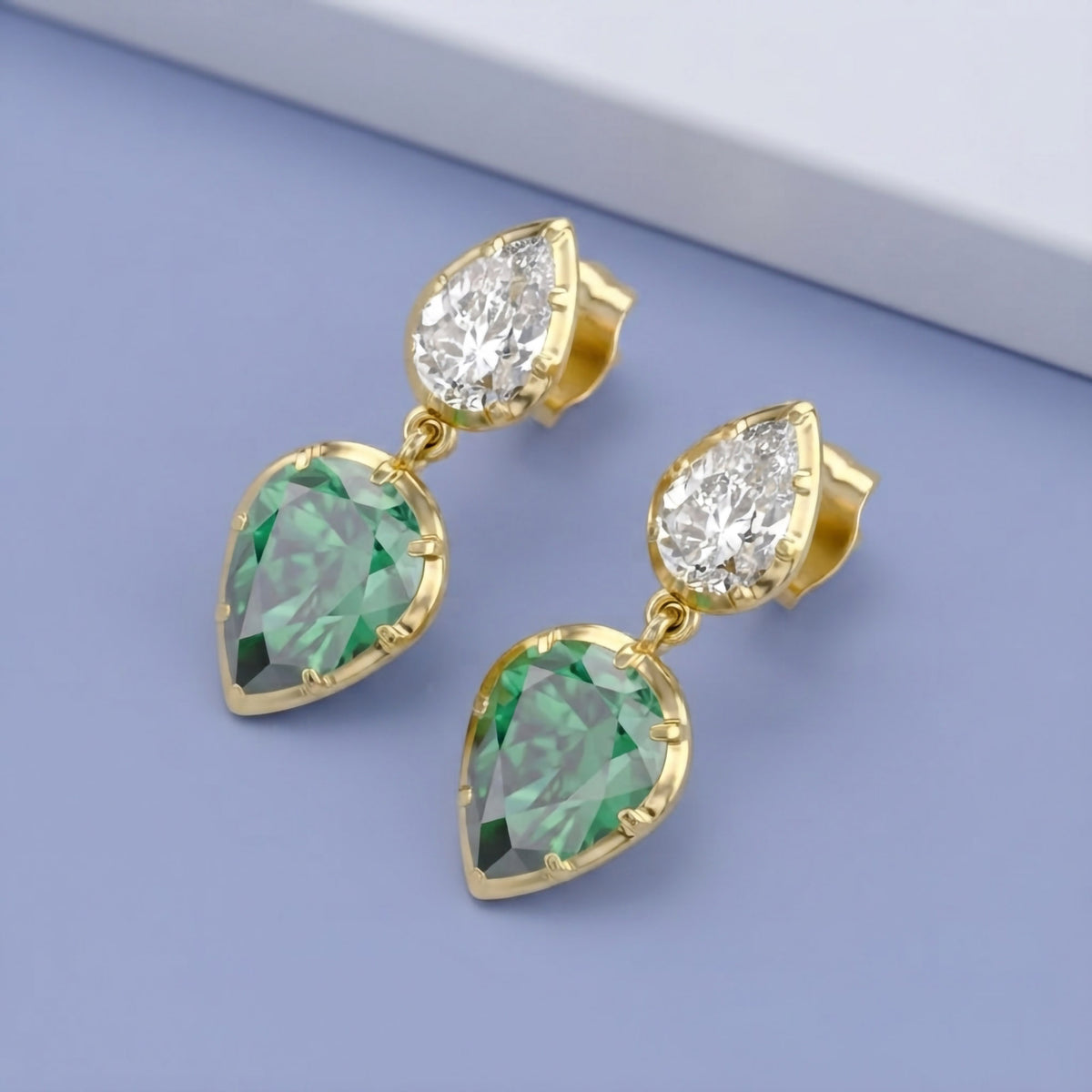 2.45 TCW Pear Shape Lab Grown Gemstone and Lab Diamond Drop Earrings