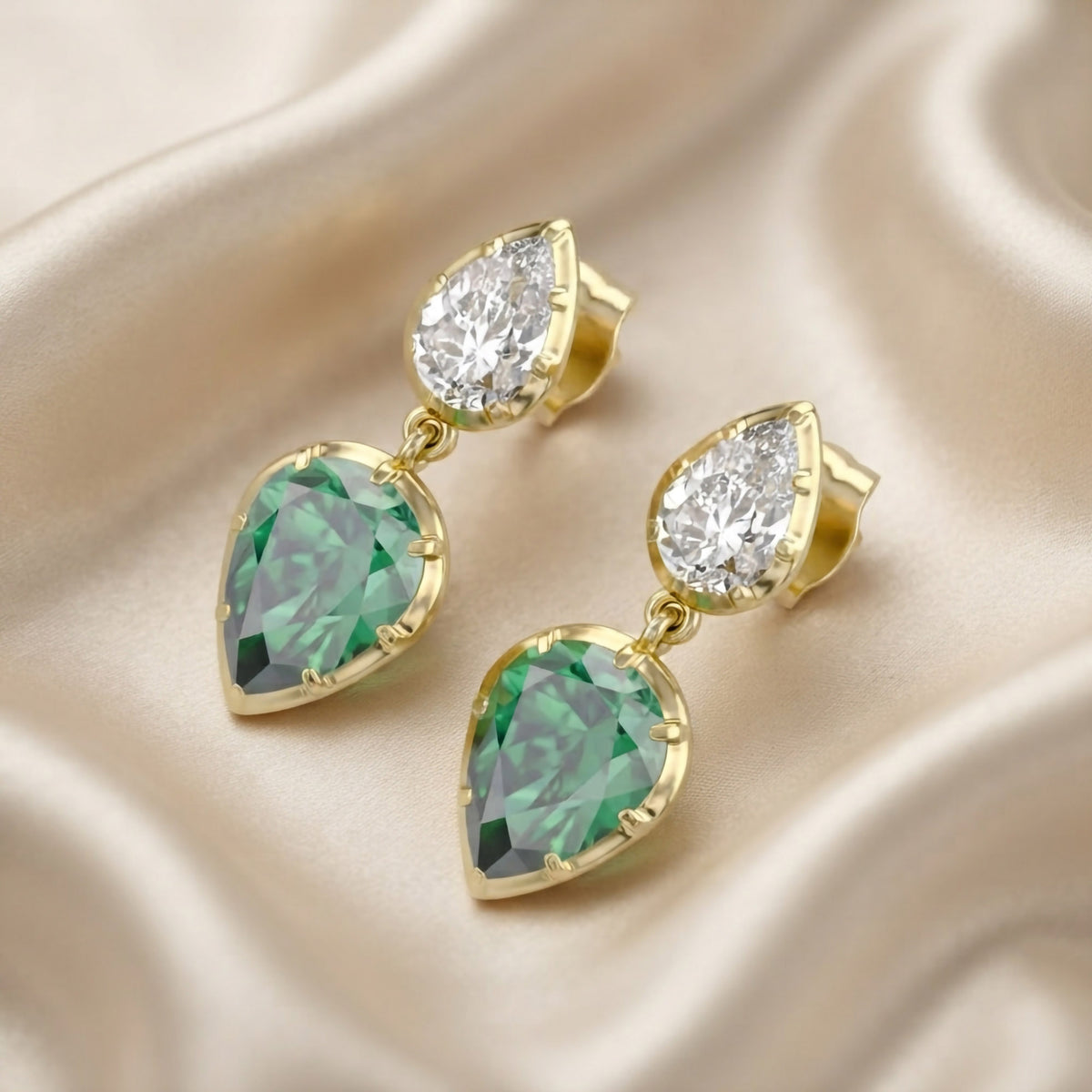 2.45 TCW Pear Shape Lab Grown Gemstone and Lab Diamond Drop Earrings