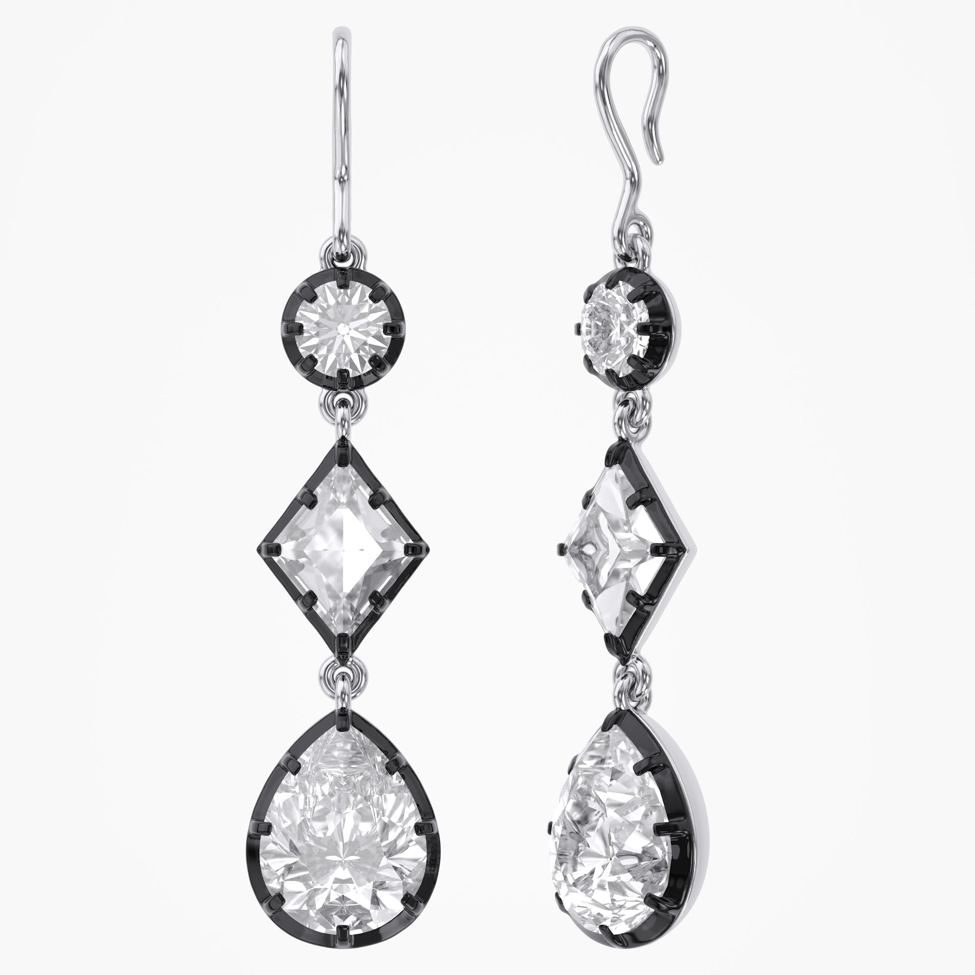 5.75 Carat Multishape Lab Grown Diamond Linear Drop Hook Earrings