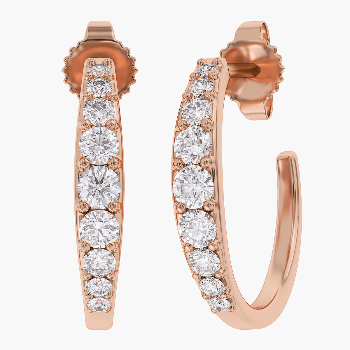 0.60 Carat Round Cut Lab Grown Diamond Half Hoop Stud Earrings