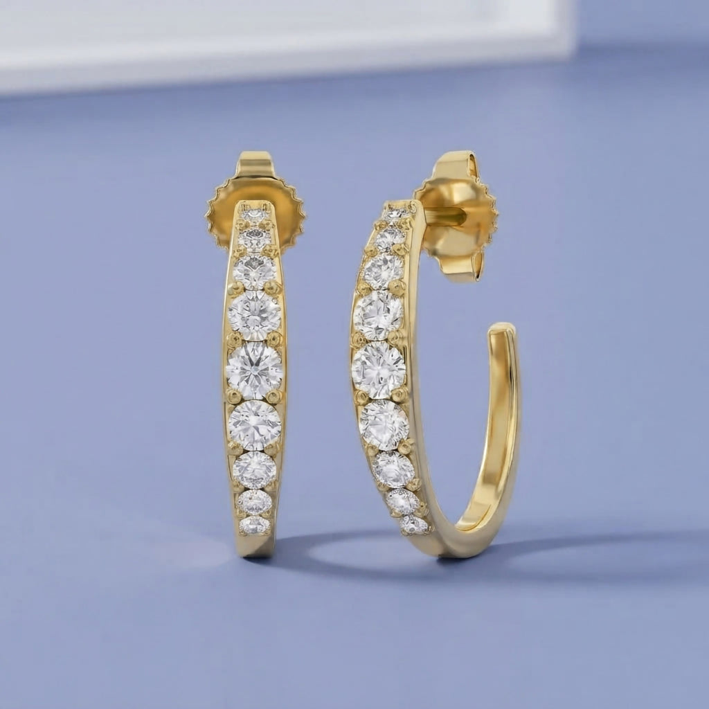 0.60 Carat Round Cut Lab Grown Diamond Half Hoop Stud Earrings