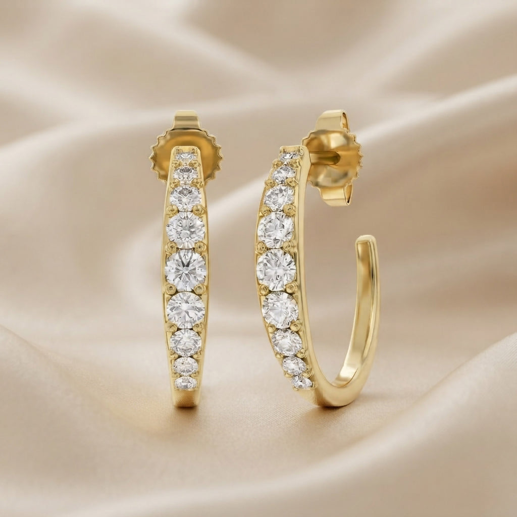 0.60 Carat Round Cut Lab Grown Diamond Half Hoop Stud Earrings