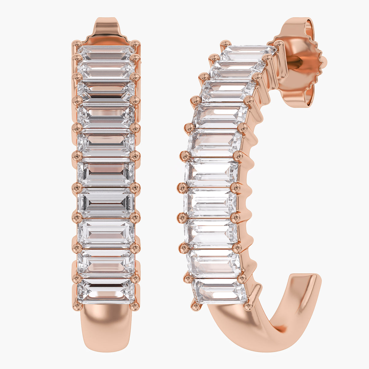 1.05 Carat Baguette Cut Lab Grown Diamond Half Hoop Earrings