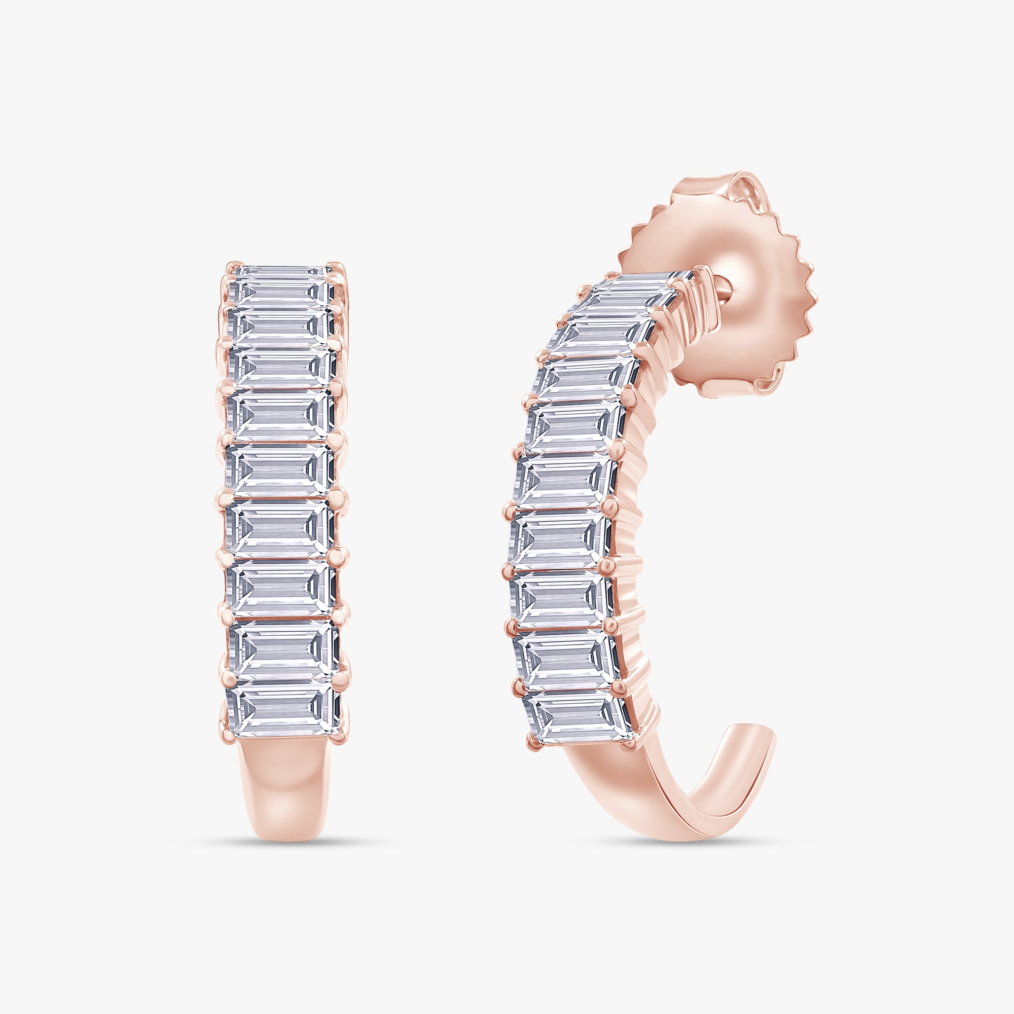 1.05 Carat Baguette Cut Lab Grown Diamond Half Hoop Earrings